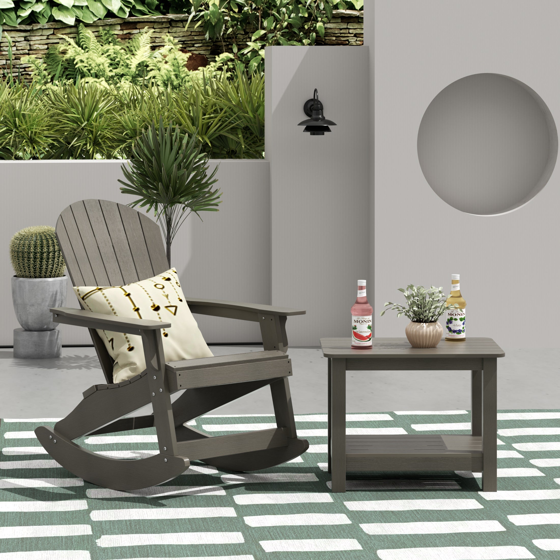 Florence 2-Piece HIPS Outdoor Rocking Adirondack Chair With Side Table