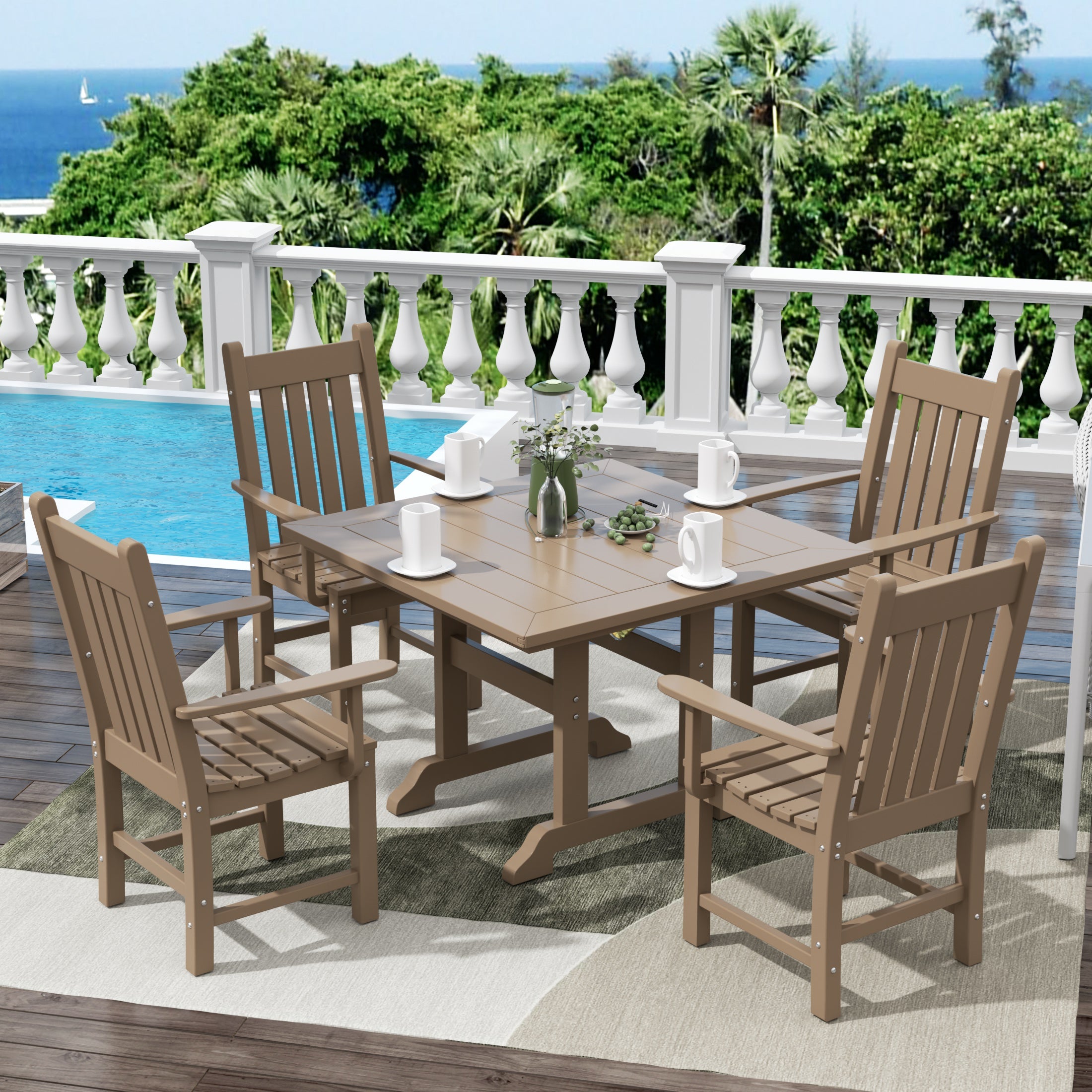 Paradise 5 Piece Outdoor Patio Dining Set Outdoor Square Table and Armchair Set