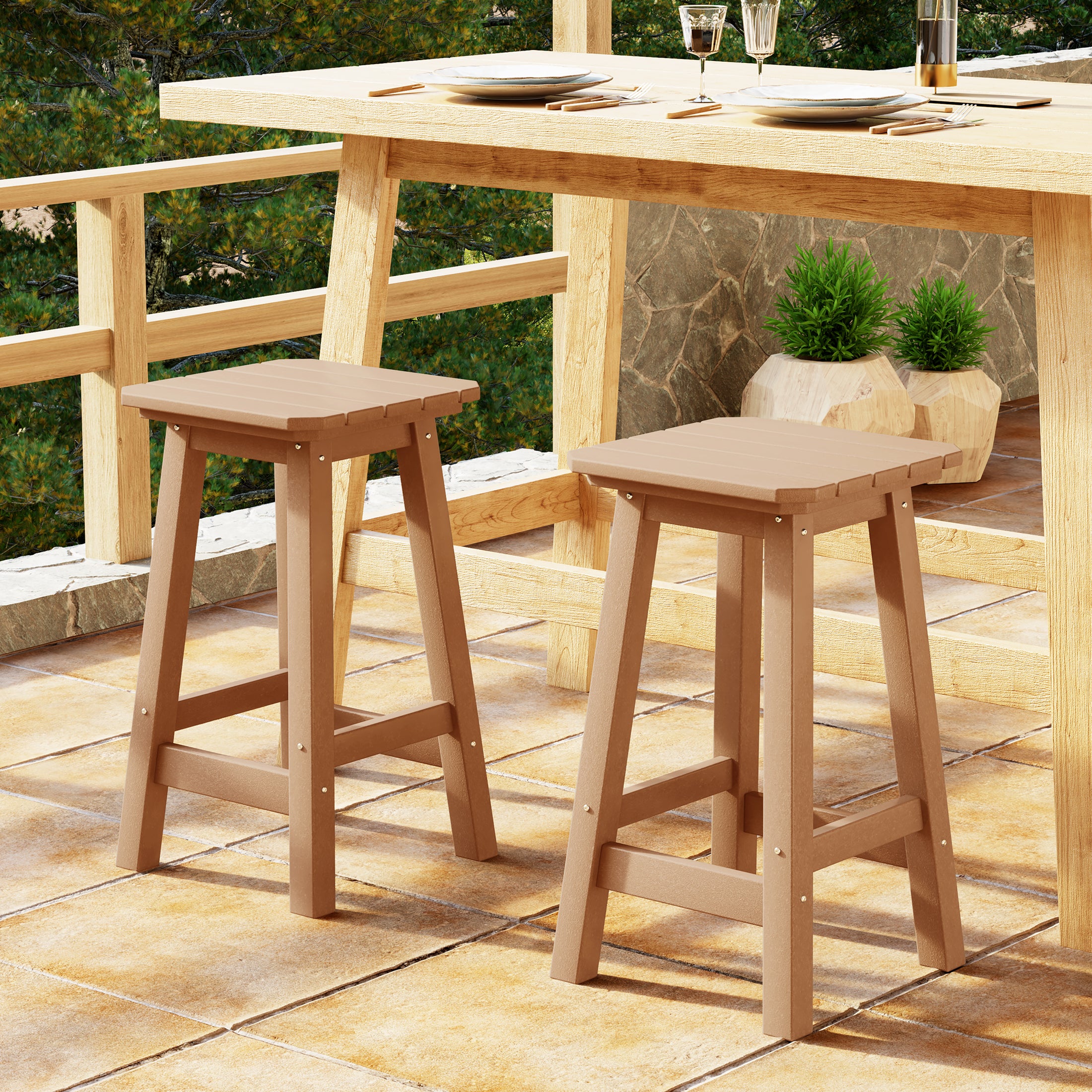 Paradise 24" HDPE Outdoor Patio Counter High Backless Square Bar Stools Set of 2