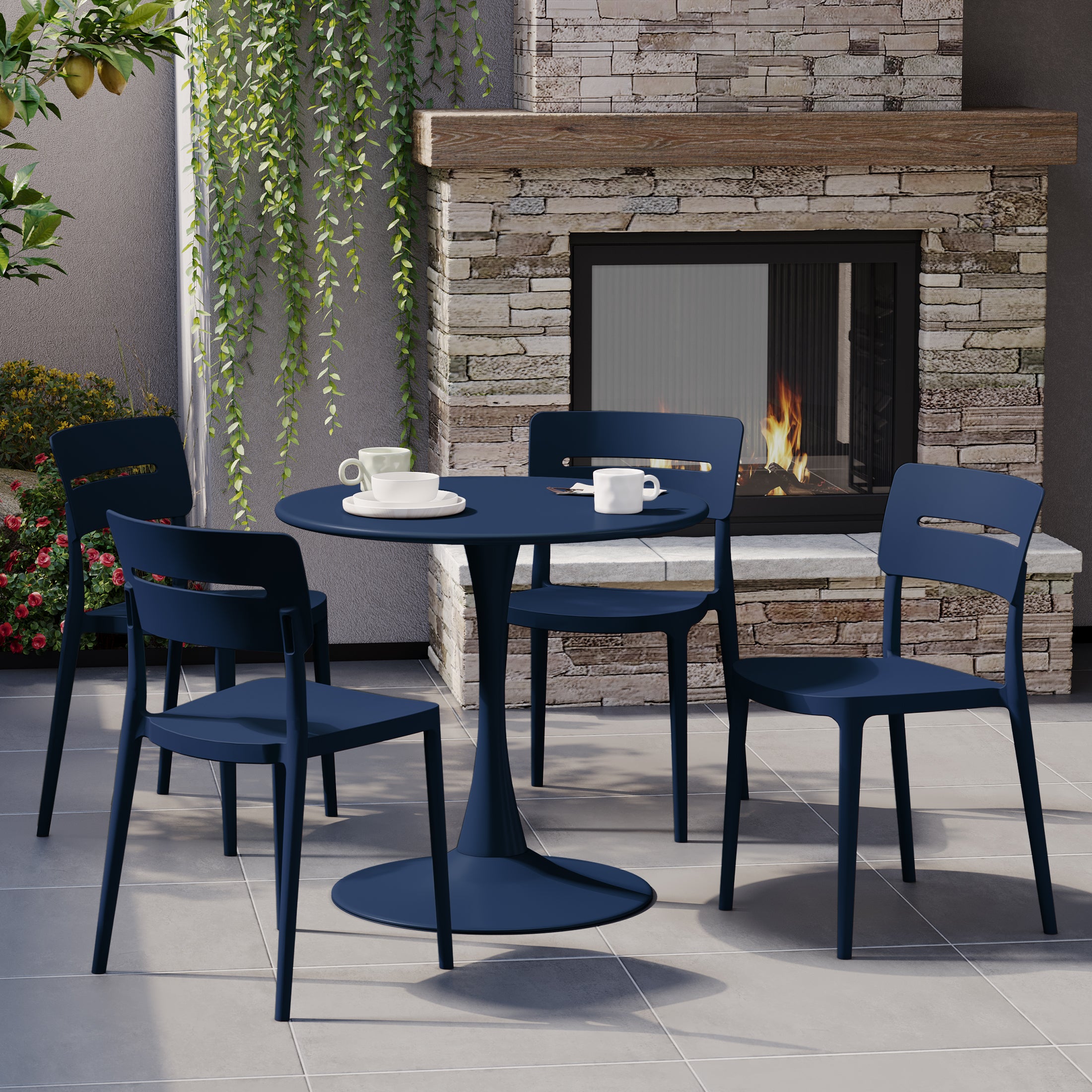 Sunshine Outdoor Modern Stackable Plastic Patio Dining Chairs (Set of 4)