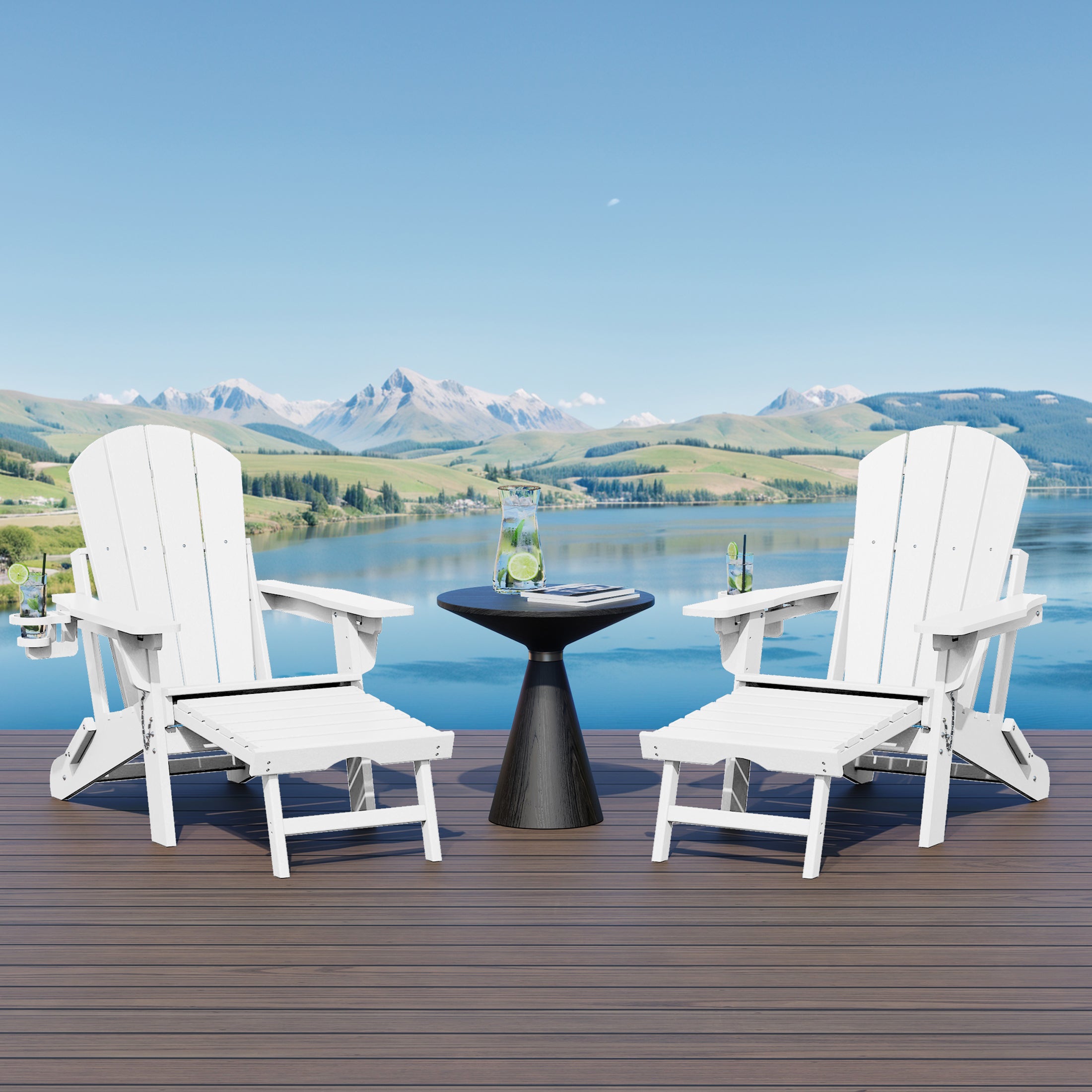 Paradise Folding Adjustable Adirondack Chair with Retractable Ottoman and Cup Holder (Set of 2)