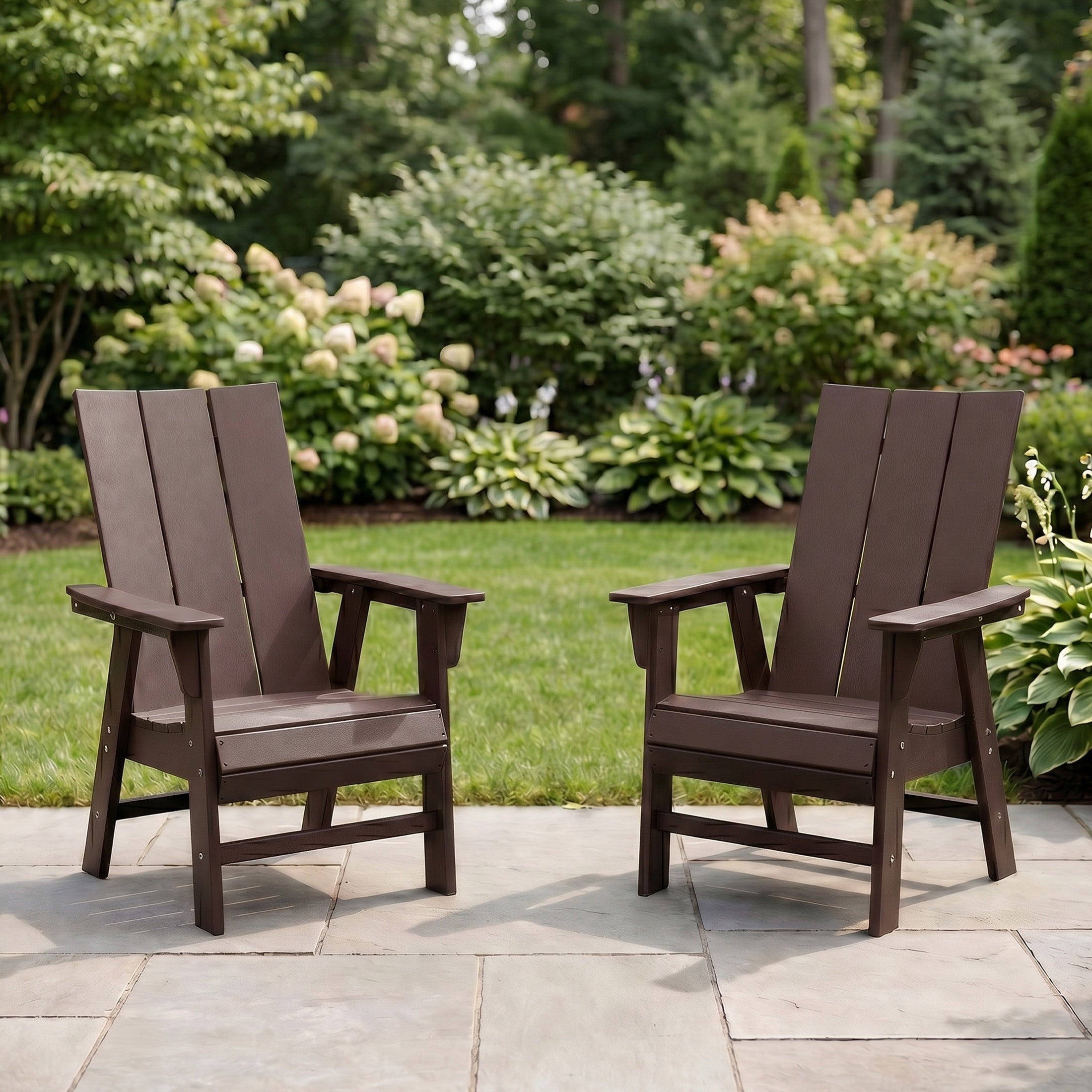 Palms Outdoor Patio HDPE Plastic Modern Adirondack Dining Chairs (Set of 2)