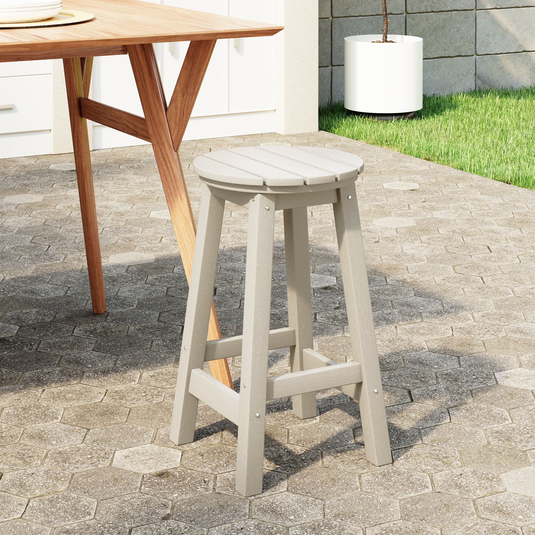 Paradise 24" HDPE Outdoor Patio Round Counter Height Bar Stool