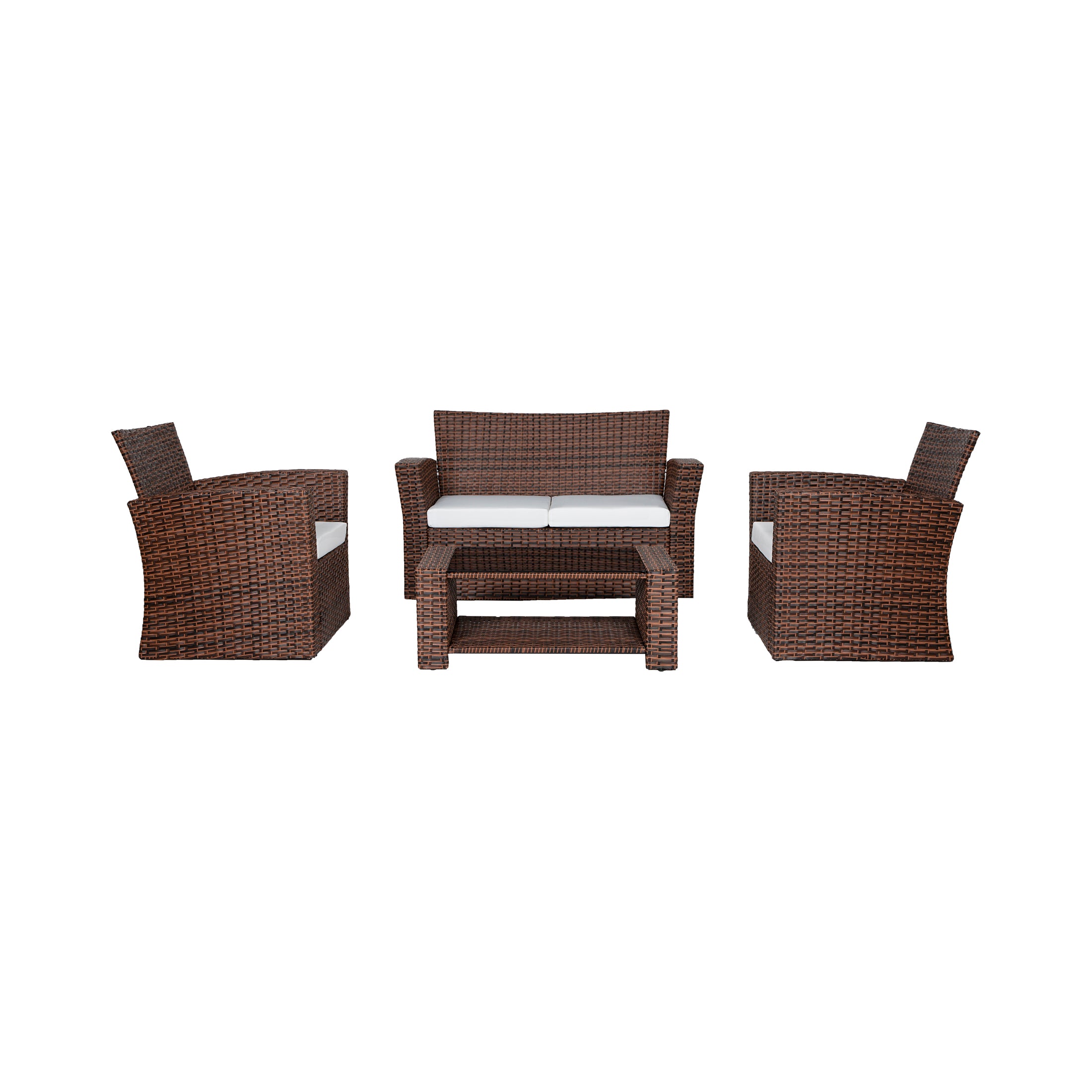 Wynston 4-Piece set Brown color base Outdoor / Patio Wicker Rattan Conversation Sofa set with cushions and a Coffee table ( 4 seater )
