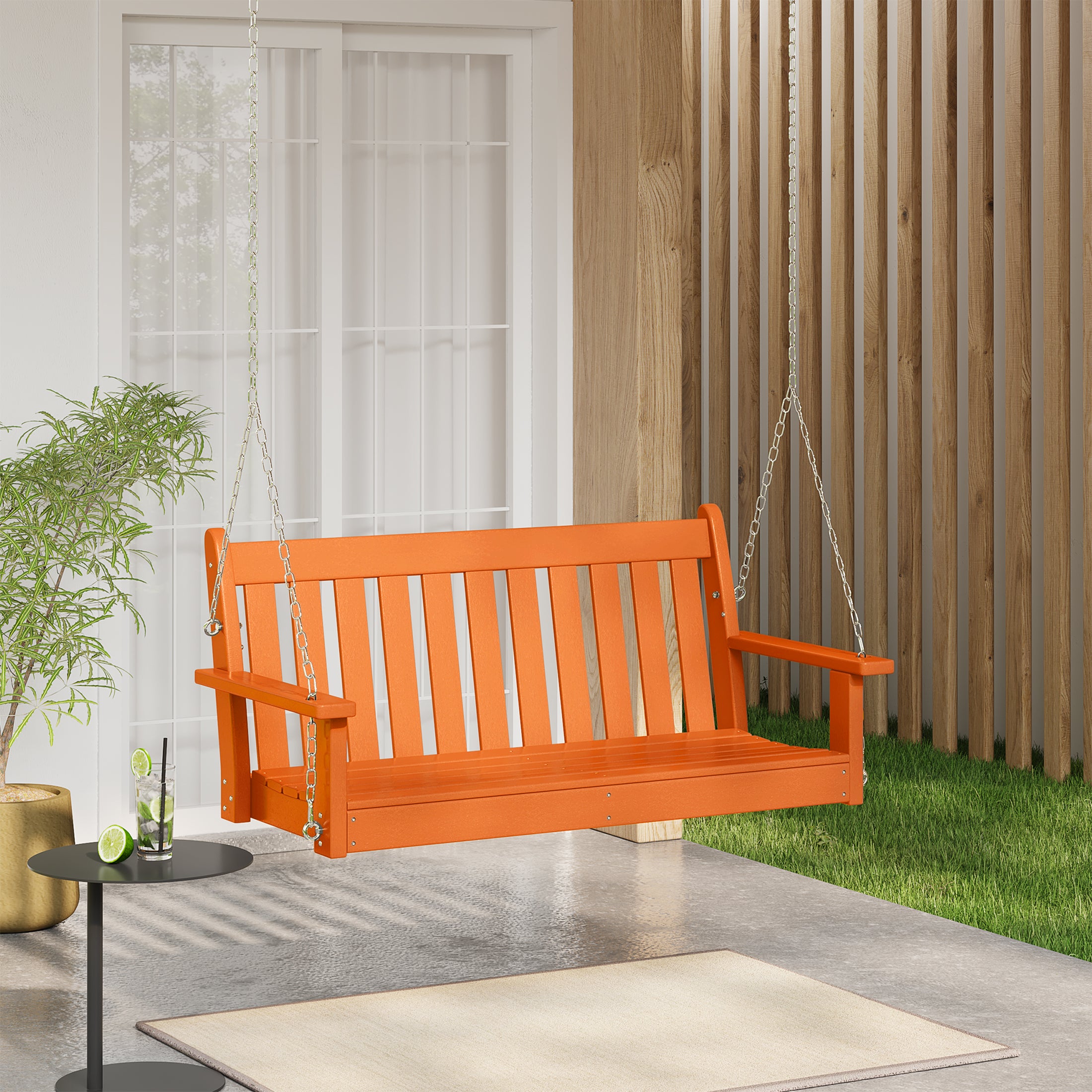 Paradise Outdoor Patio HDPE Hanging Front Porch Swing Bench