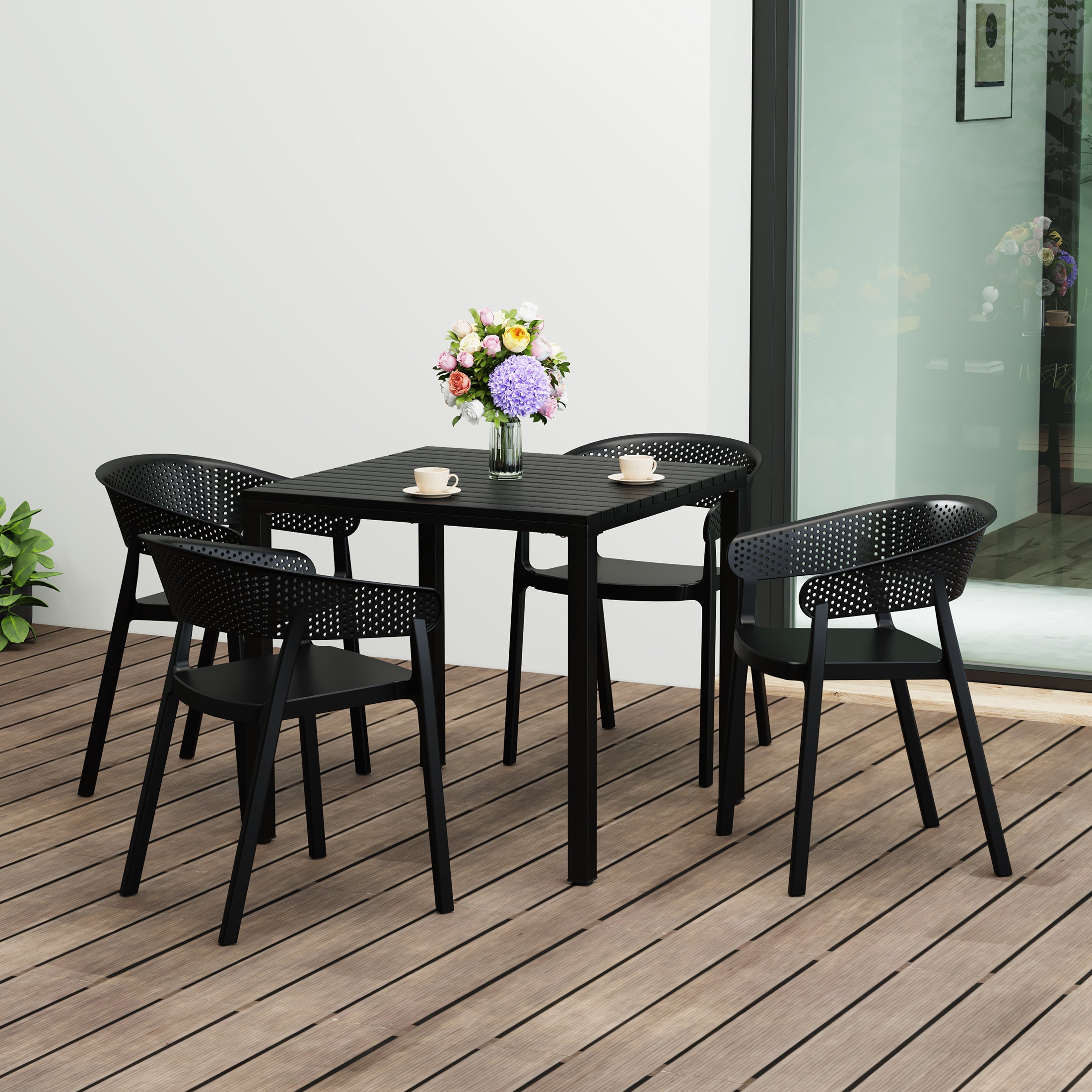 Sunshine 5-Piece Outdoor Metal Frame Square Dining Table Patio Set with Stackable Patio Dining Chairs