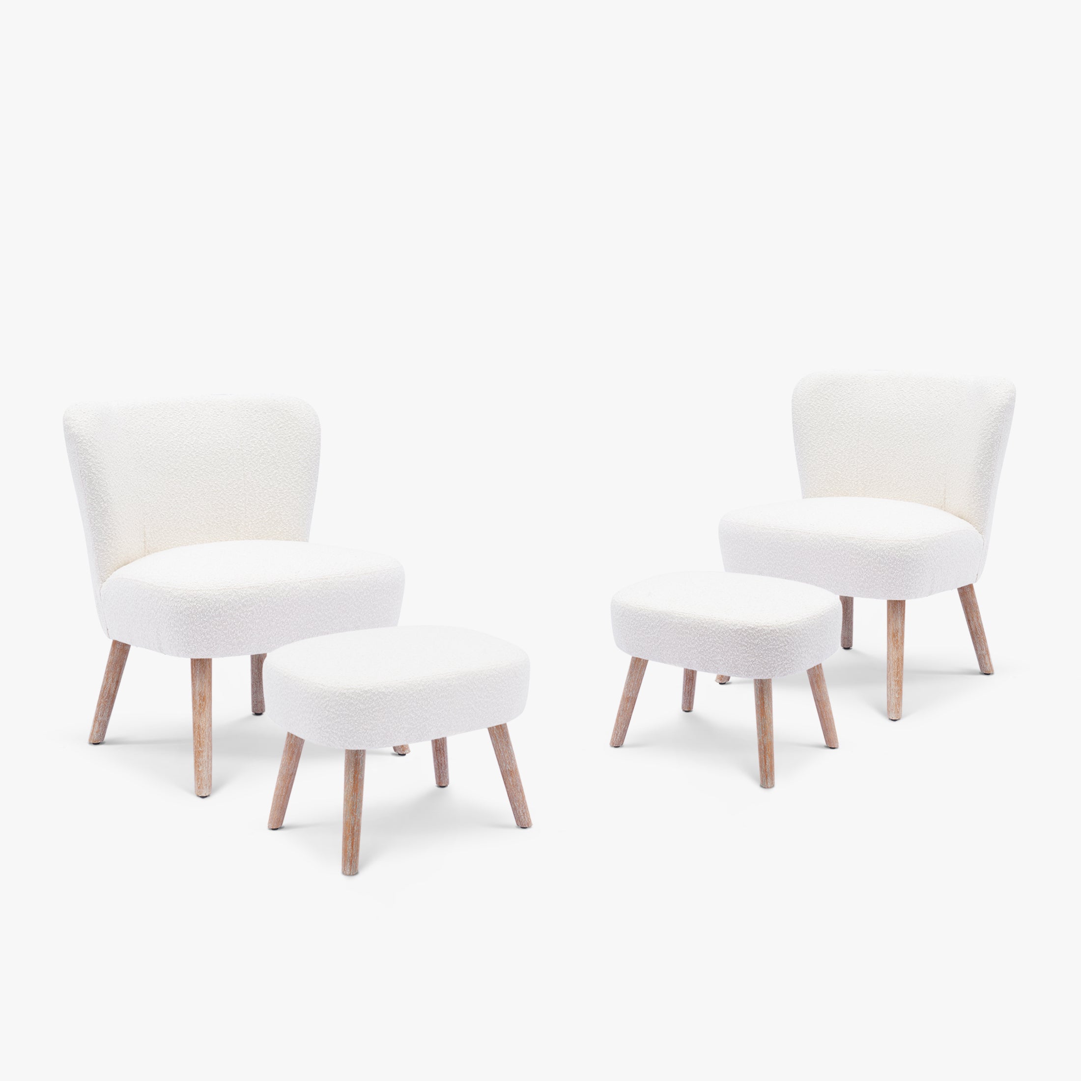 Amélie 4-Piece Set Mid-Century Boucle Accent Chairs with Ottoman Foot Stools