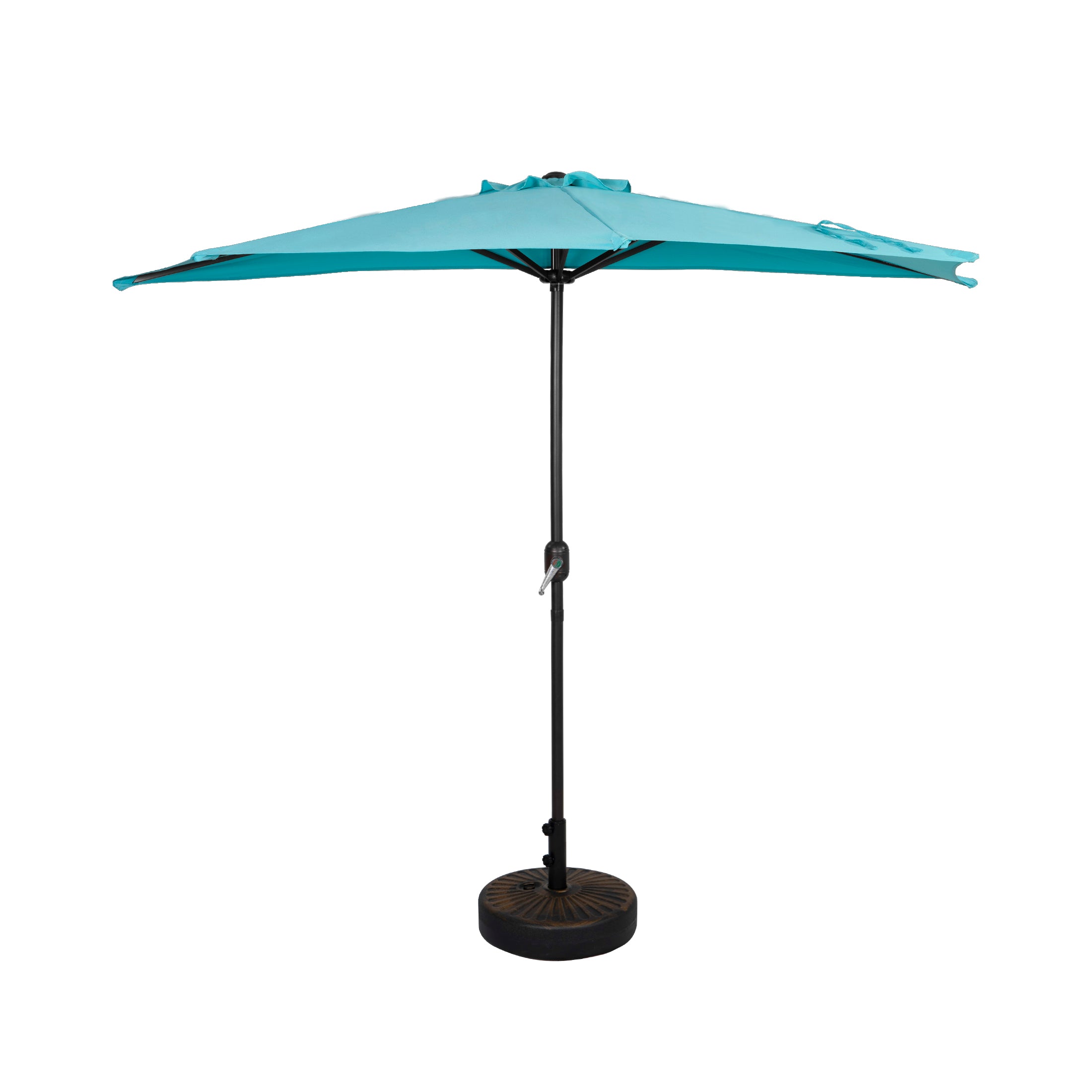 Easton 9 ft. Aluminum Half Market Crank Lift Patio Umbrella with Base