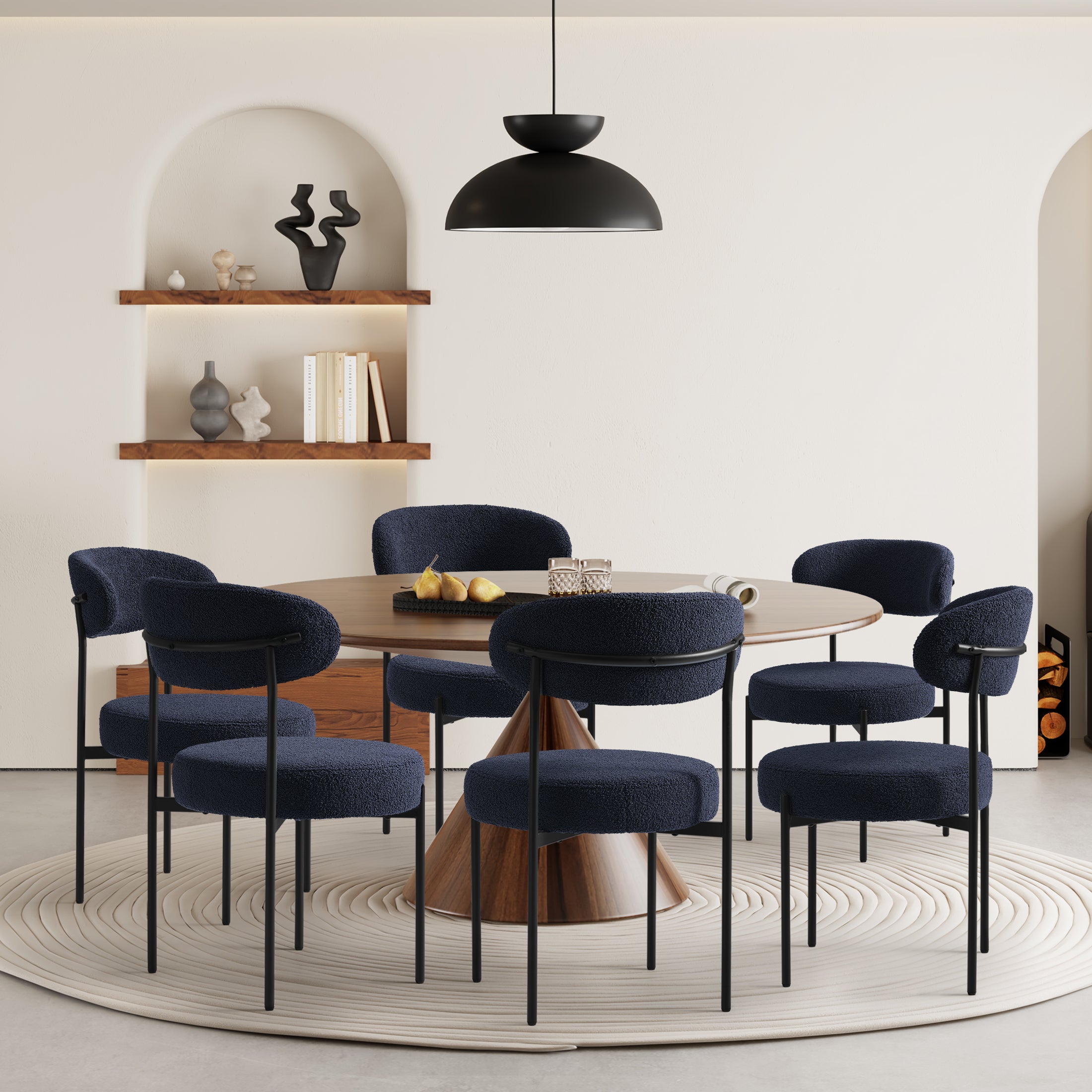 Celine Mid-Century Modern Upholstered Sherpa Round Dining Chairs (Set of 6)