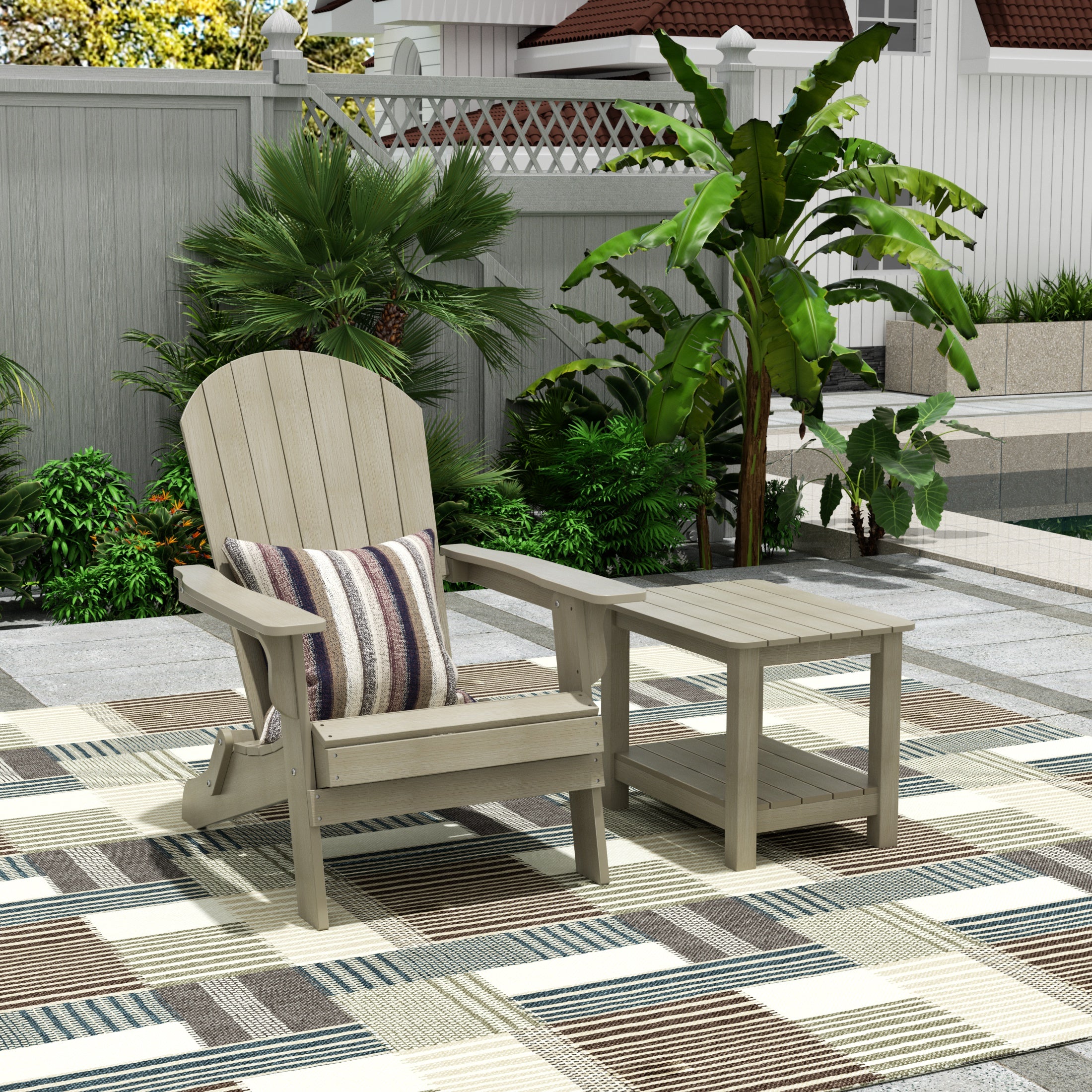 Florence HIPS Outdoor Folding Adirondack Seashell Chair With Side Table