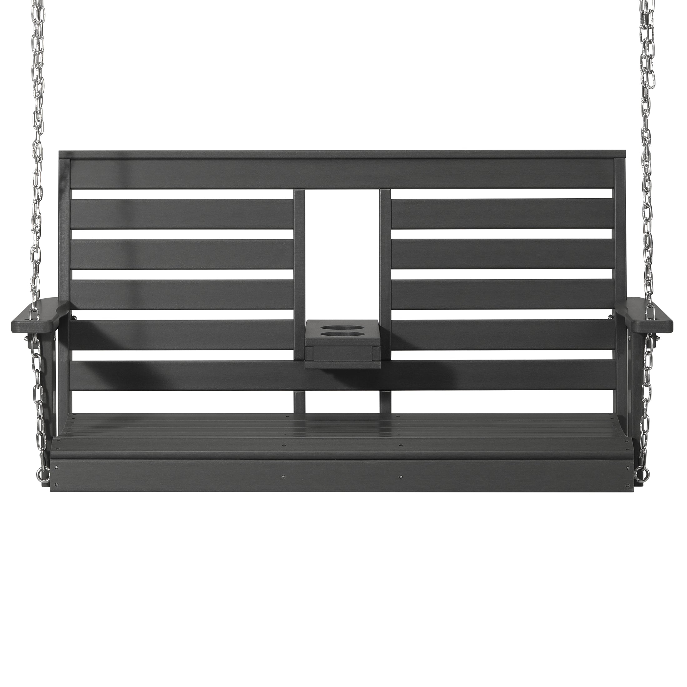 Charleston Outdoor HDPE 54" Front Hanging Porch Swing Bench With Cupholders
