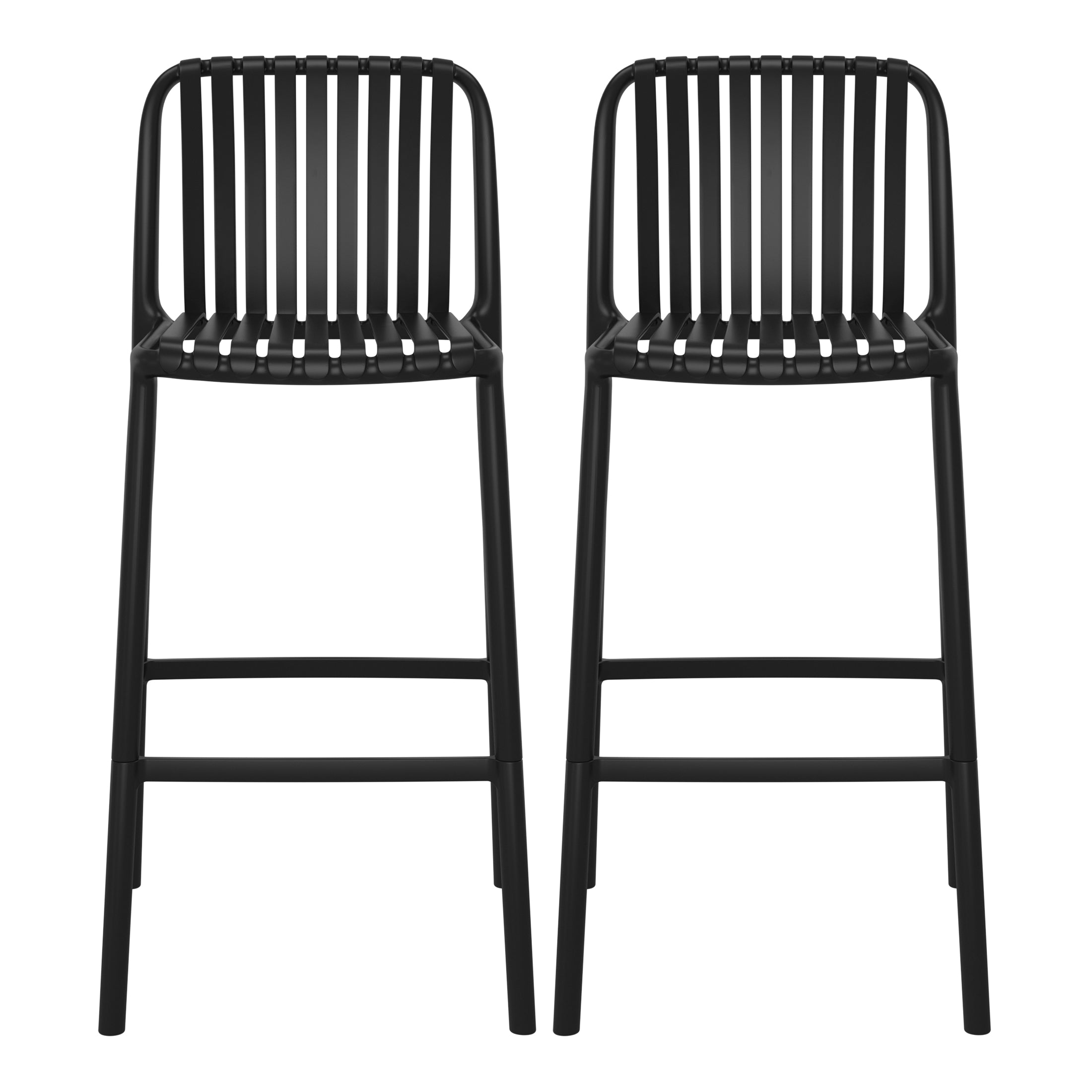 Sunshine 29.5" Outdoor Modern Polypropylene Plastic Patio Bar Height Stools (Set of 2)