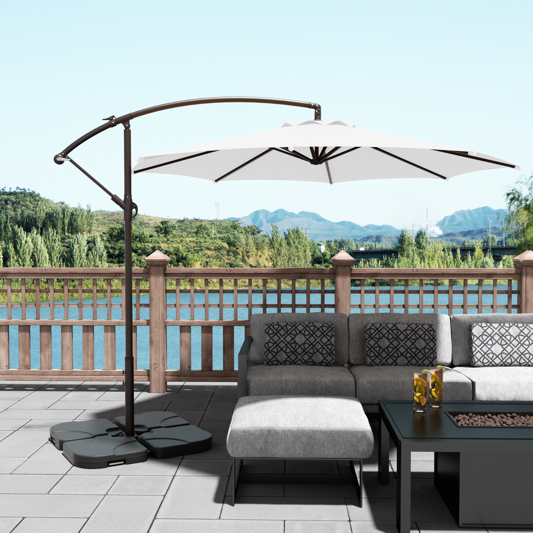Elm 10 ft. Outdoor / Patio Cantilever Hanging Umbrella with weight base kit