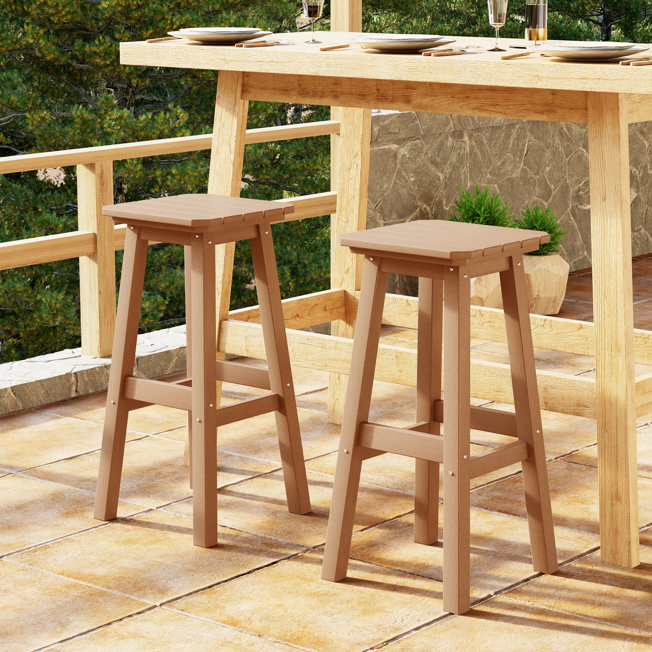 Paradise 29" HDPE Outdoor Patio Square Bar Stools (Set of 2)