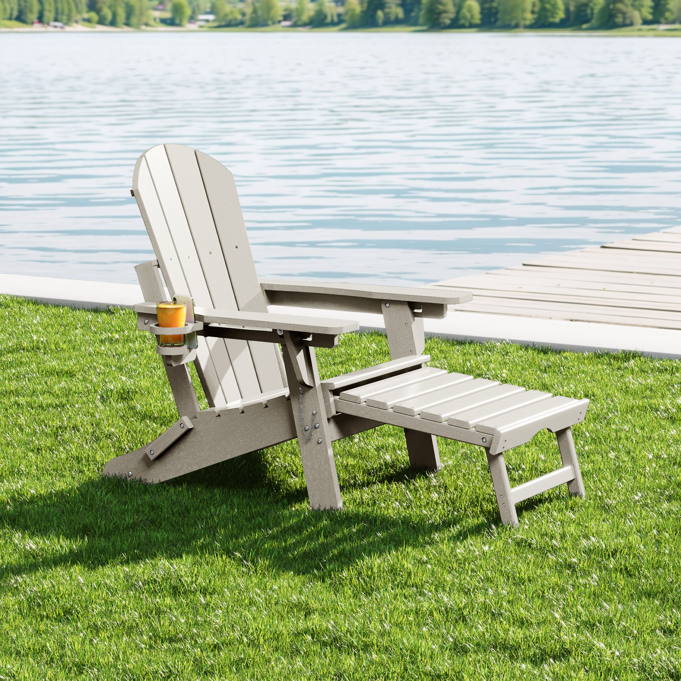 Paradise Folding Adjustable Adirondack Chair with Retractable Ottoman and Cup Holder