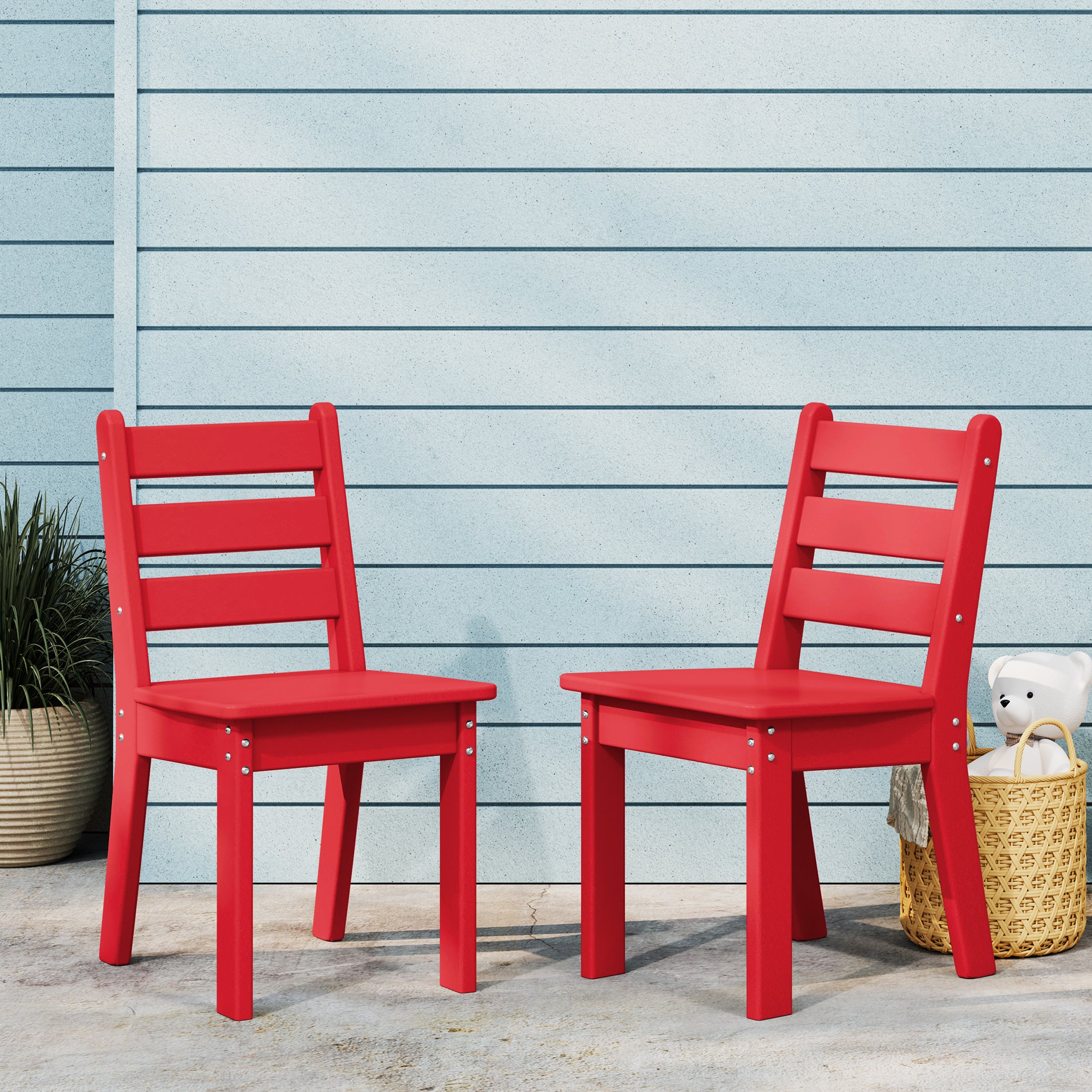 Playhouse Outdoor HDPE Kids Plastic Toddler Dining Chair (Set of Two)