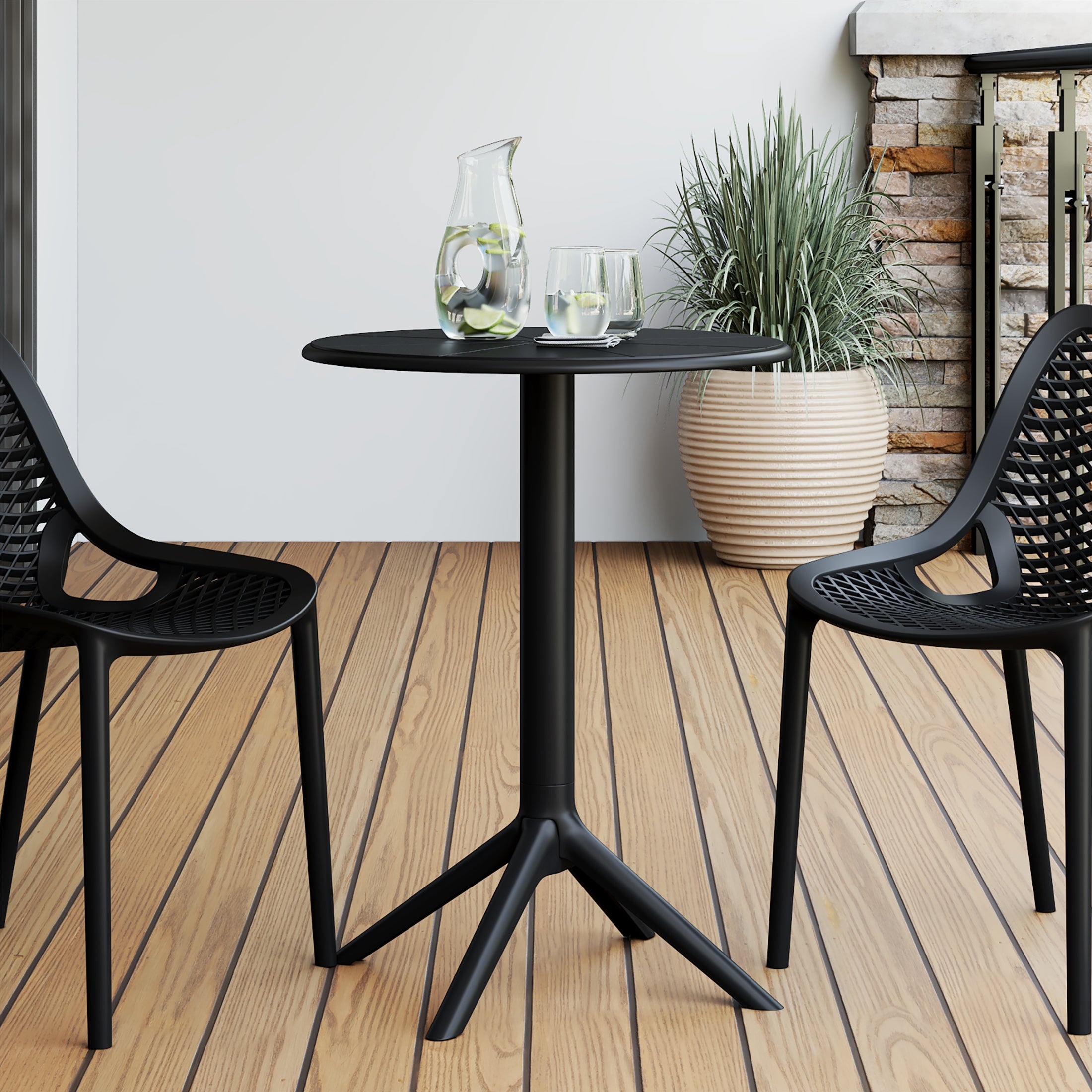Sunshine 23.5" Outdoor Polypropylene Resin Round Patio Bistro Dining Table for 2