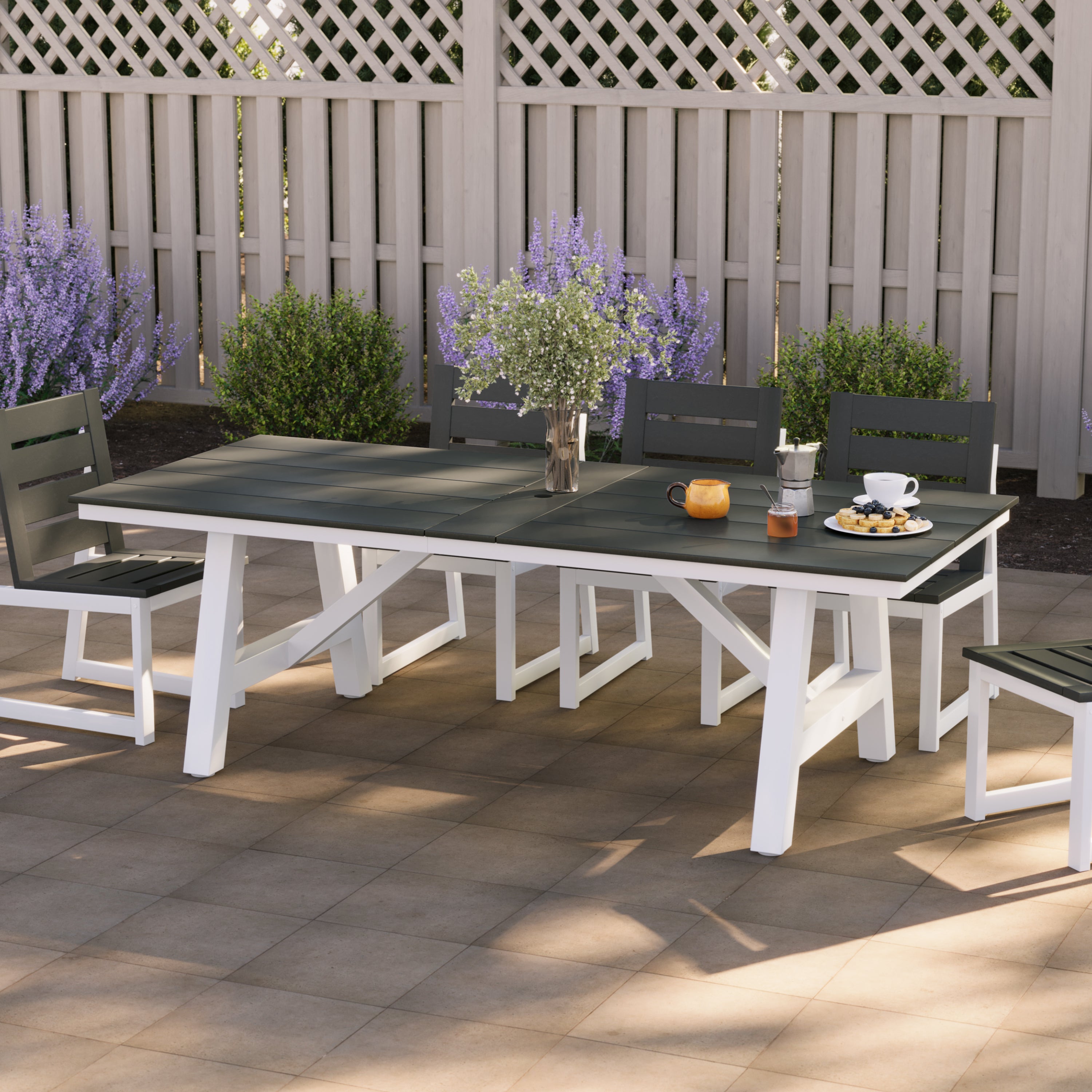 Stinson 90" HDPE Rectangle Outdoor Patio Dining Table With Umbrella Hole and Metal Frame
