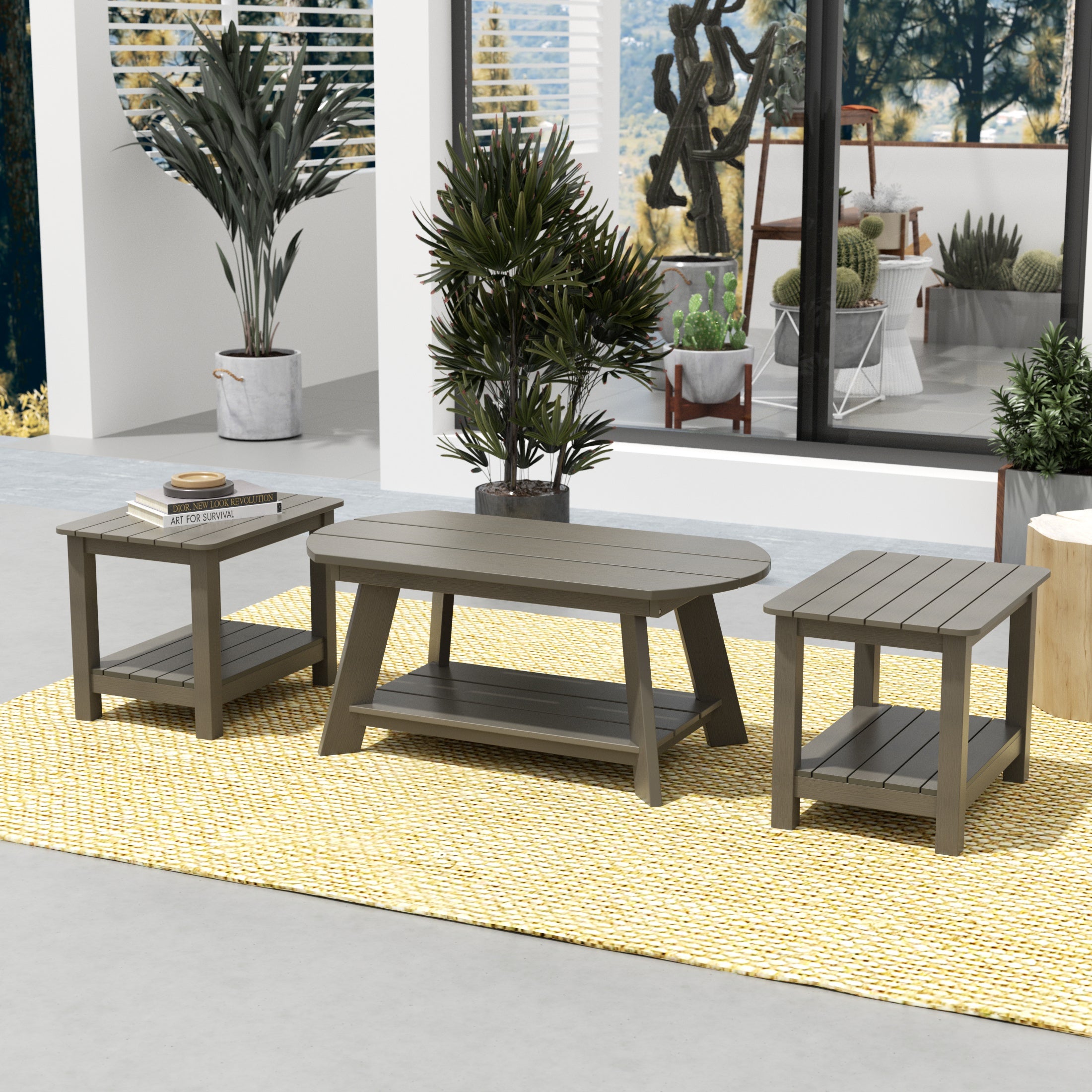 Florence 3-Piece HIPS Outdoor Adirondack Coffee Table and Two Side Table Set