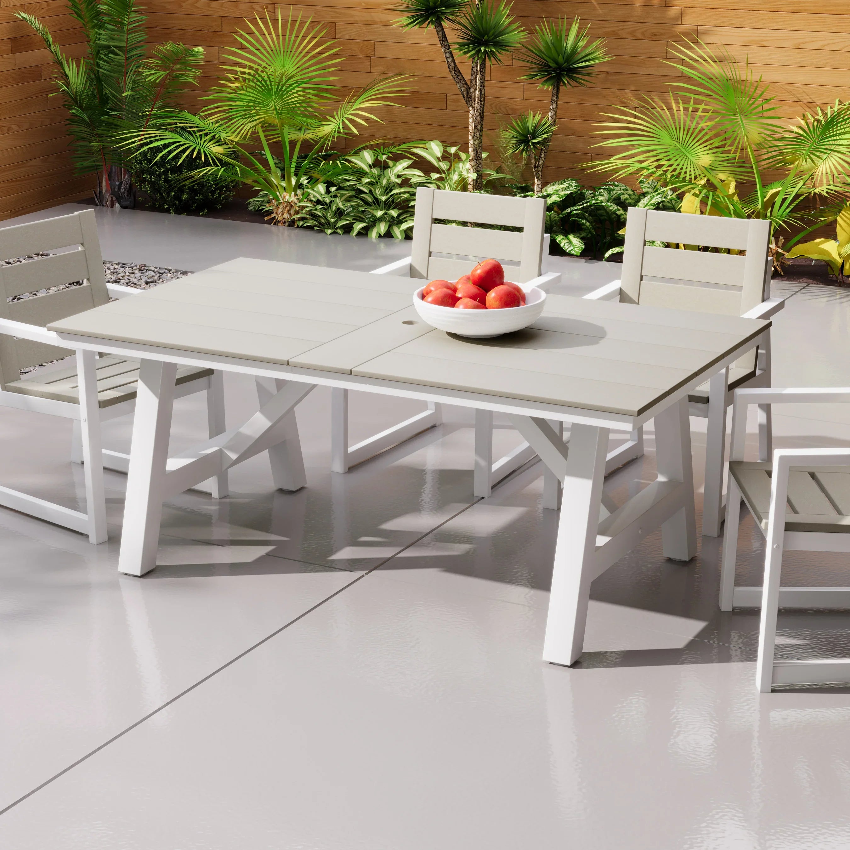 Stinson 72" HDPE Rectangle Outdoor Patio Dining Table With Umbrella Hole and Metal Frame