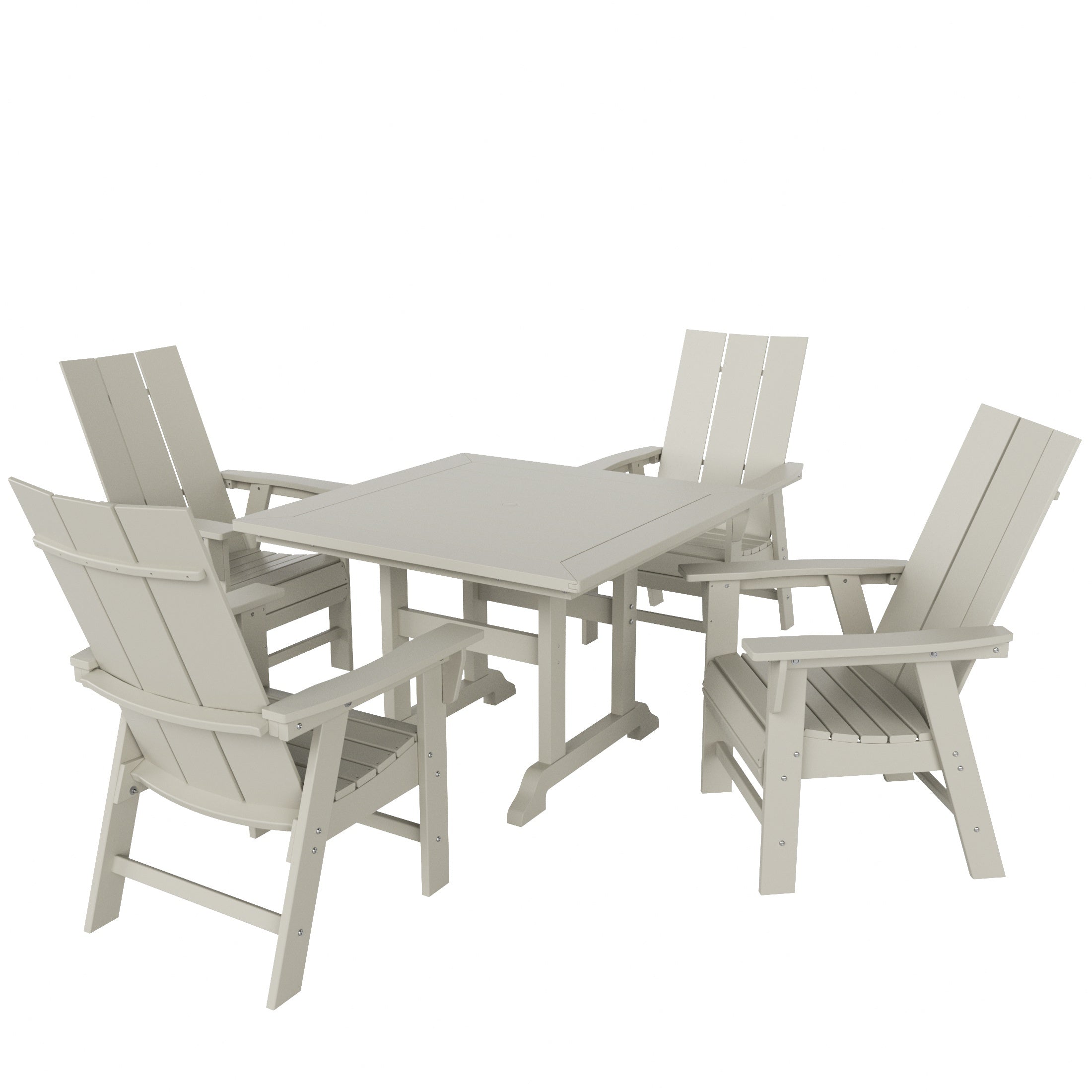 Palms 5 Piece Outdoor Patio Dining Square Table and Modern Armchair Set