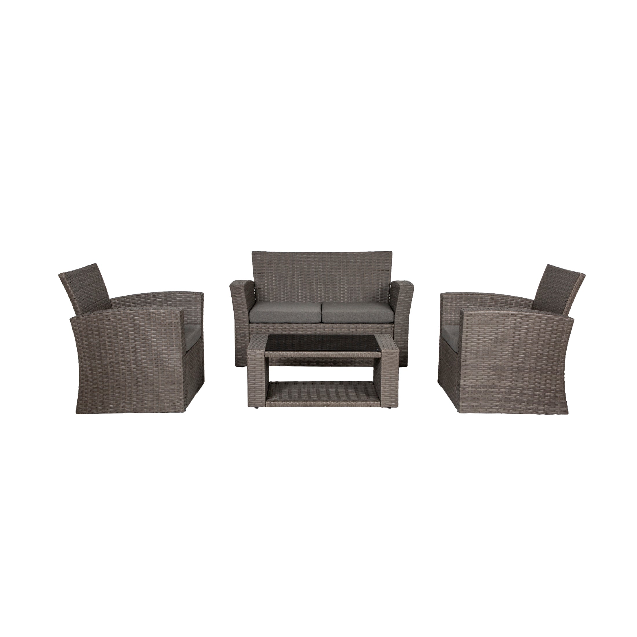 Wynston 4-Piece set Gray color base Outdoor / Patio Wicker Rattan Conversation Sofa set with cushions and a Coffee table ( 4 seater )