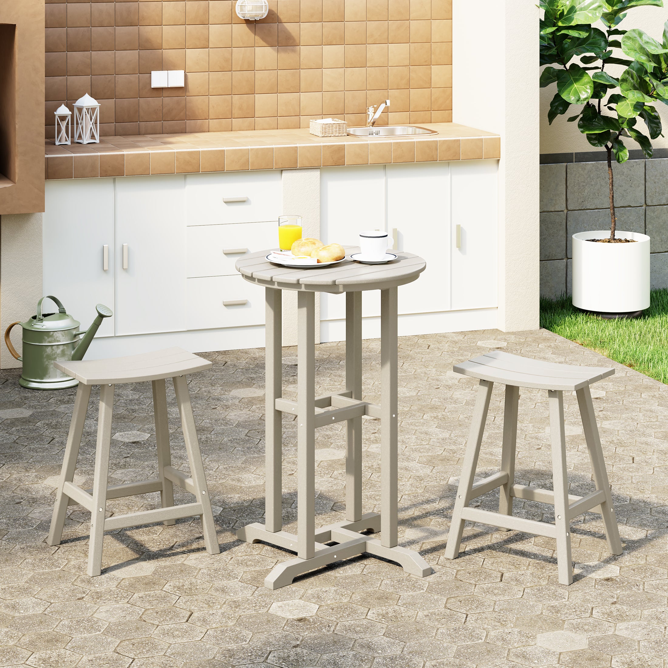 Paradise Outdoor Patio Counter Height Bar Stools Bistro Bar Table Set