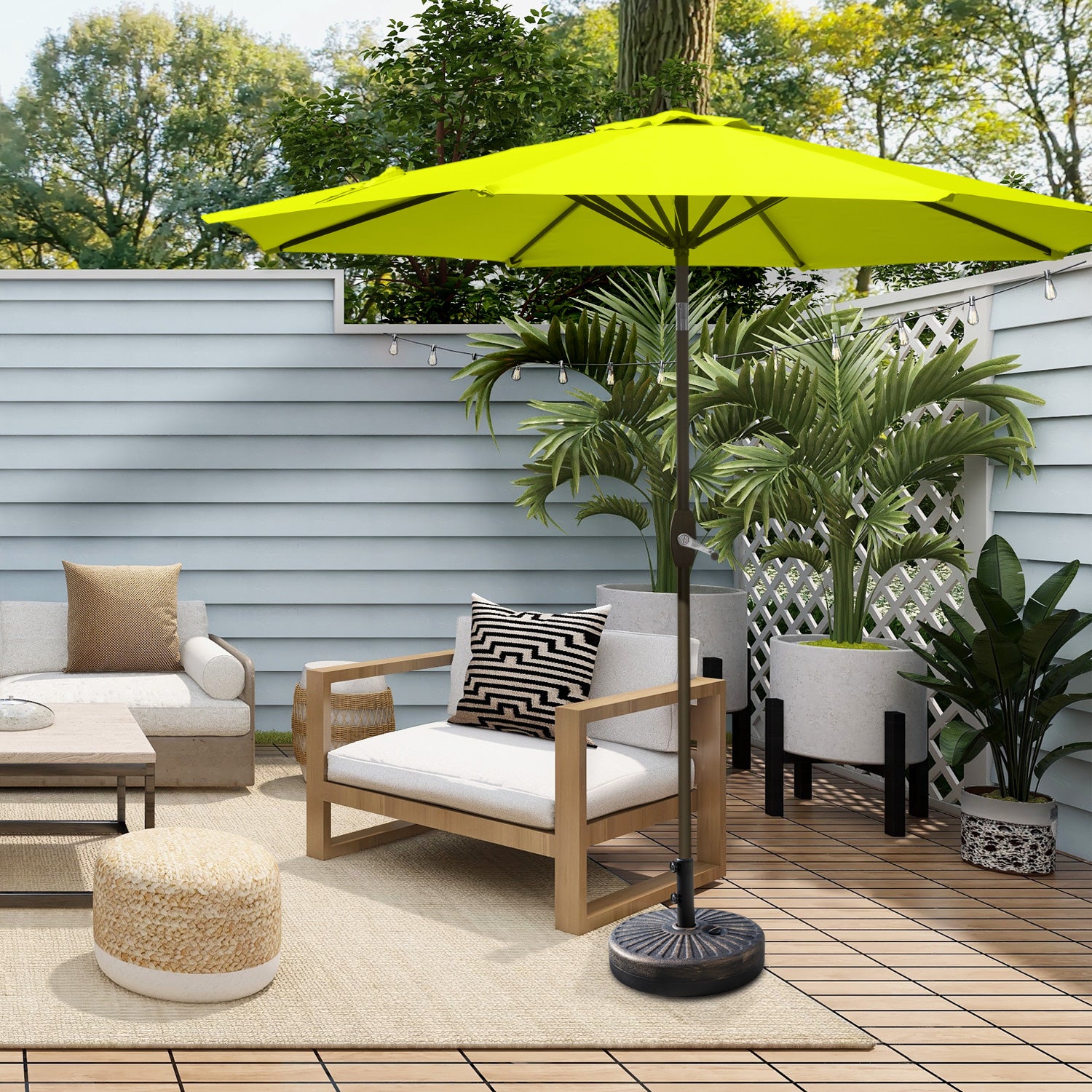 Cabana 9 ft. Patio Table Umbrella with Bronze color round free standing weight base kit