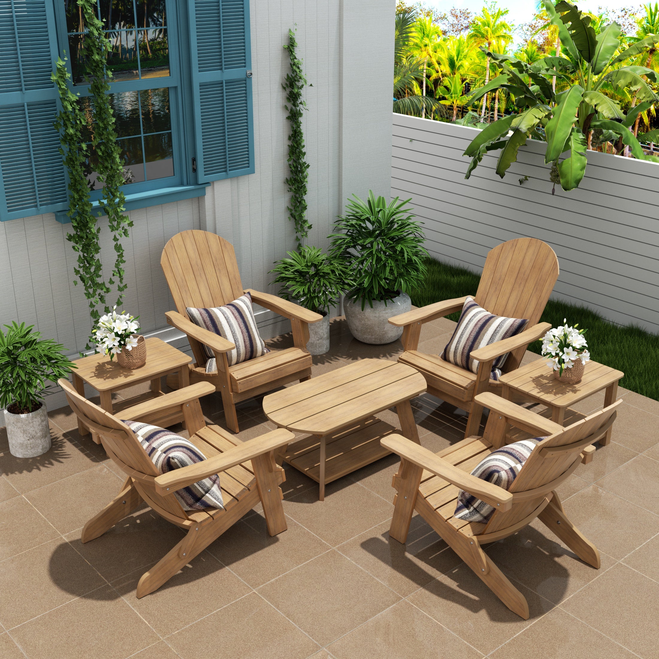 Florence 7-Piece HIPS Outdoor Poly Adirondack Seashell Conversation Lounge Set