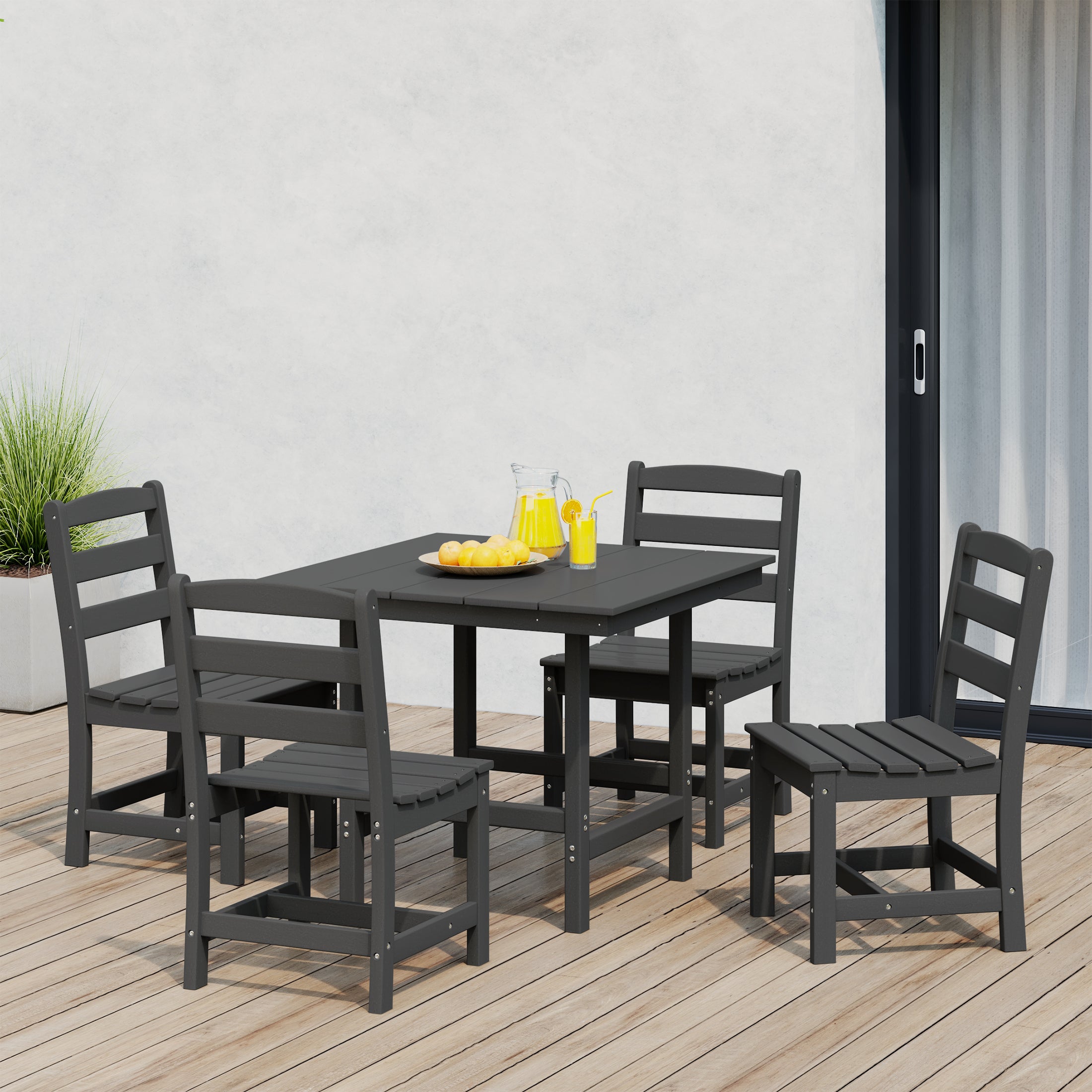 Palms 5-Piece HDPE Outdoor Square Patio Dining Table Set with Armless Side Chairs