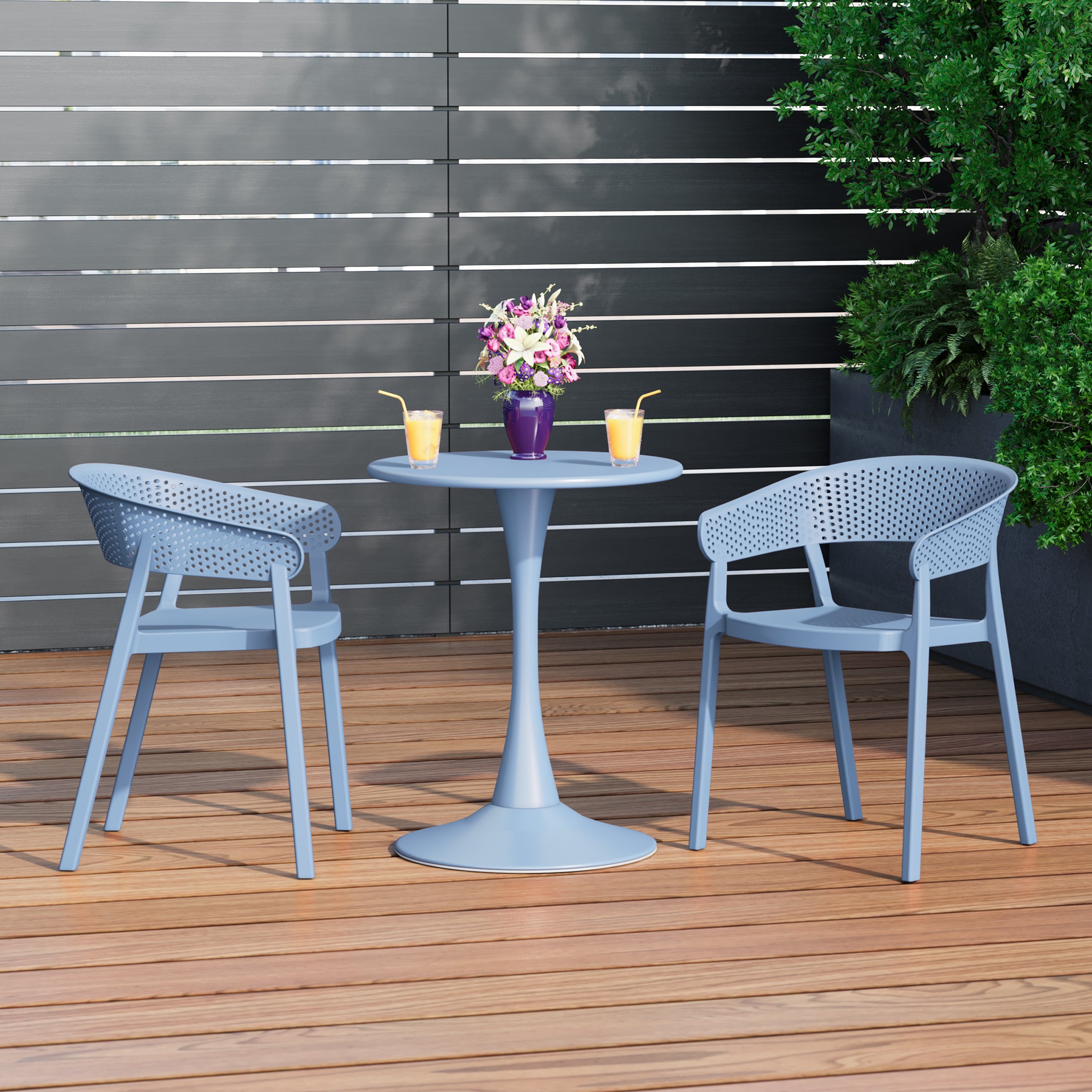 Sunshine 3-Piece Indoor Outdoor Metal Patio Dining Table Set With Stackable Patio Chairs