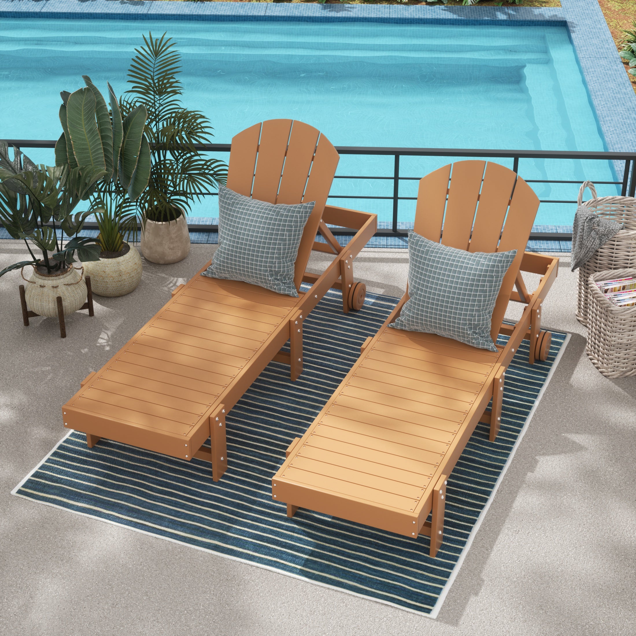 Paradise Adirondack Poly Reclining Chaise Lounge With Wheels (Set Of 2)