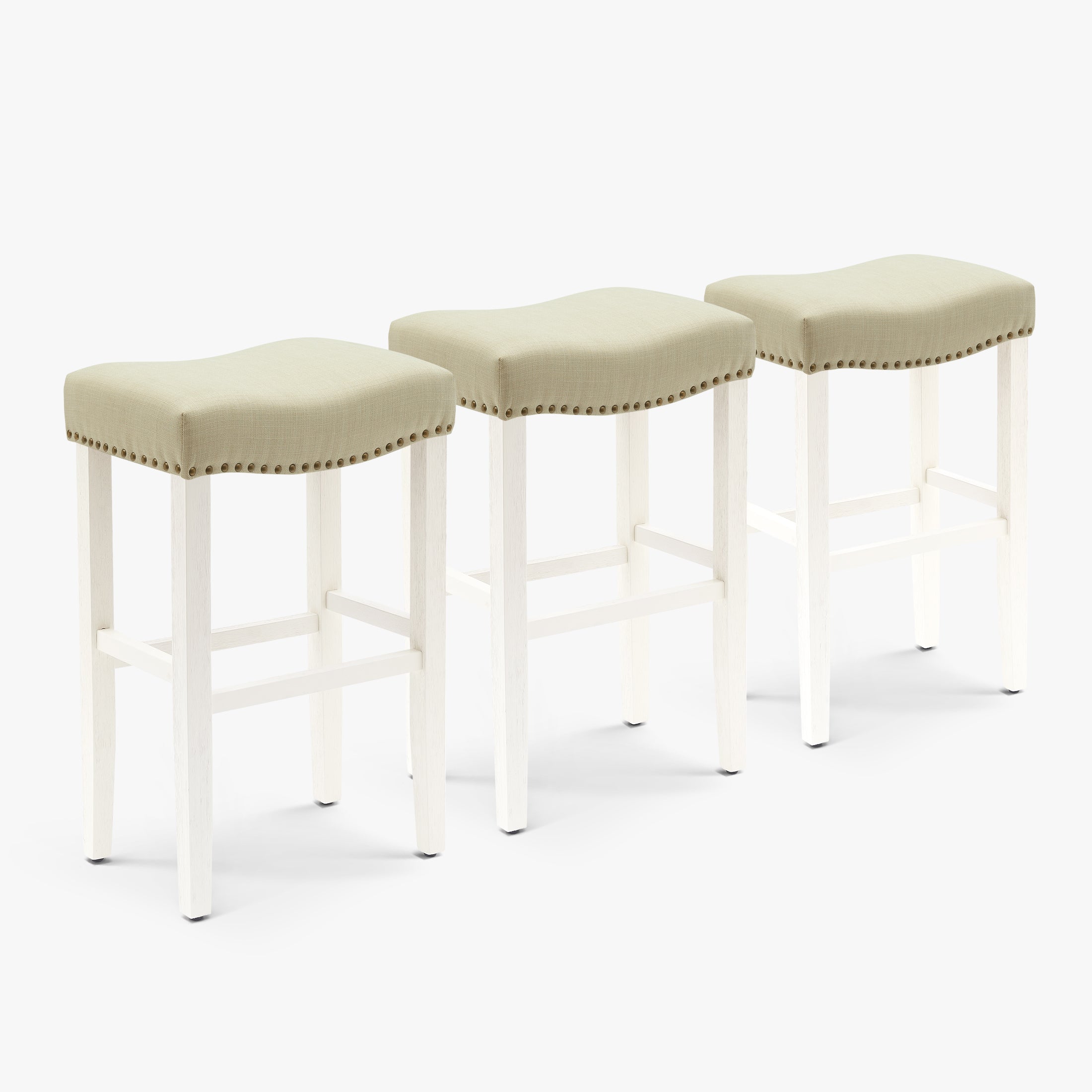 Bulmon 29" Upholstered Saddle Seat Antique White Bar Stool (Set of 3)