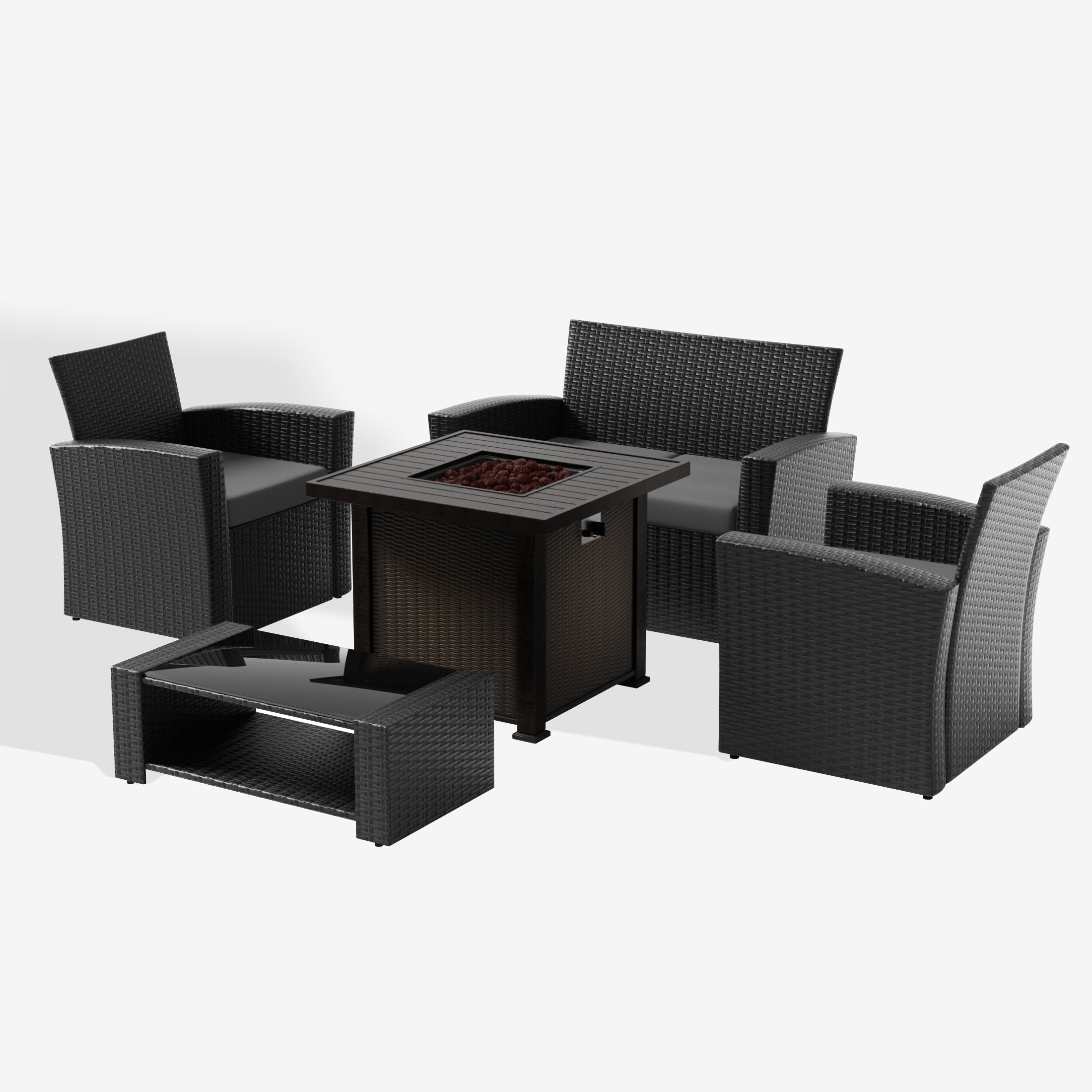 Wynston 4-Piece Conversation Outdoor Patio Sofa Set with Square Fire Pit Table