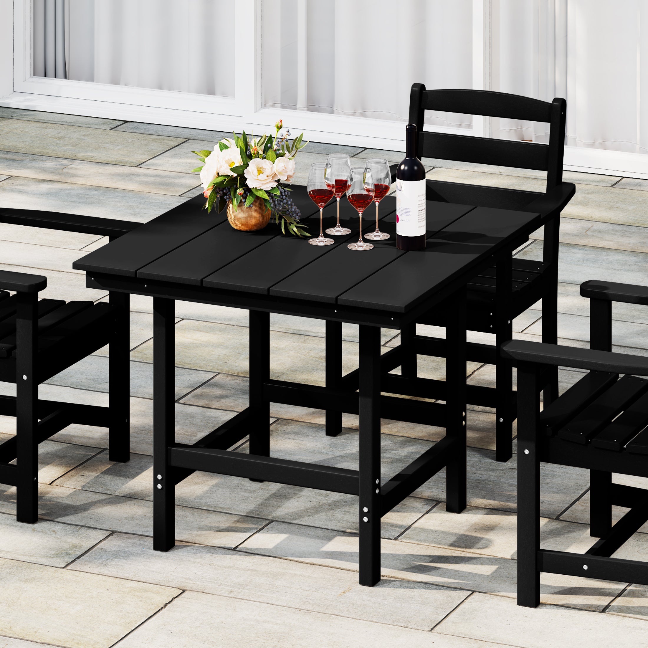 Palms Outdoor HDPE 36" Square Patio Dining Table with Umbrella Hole