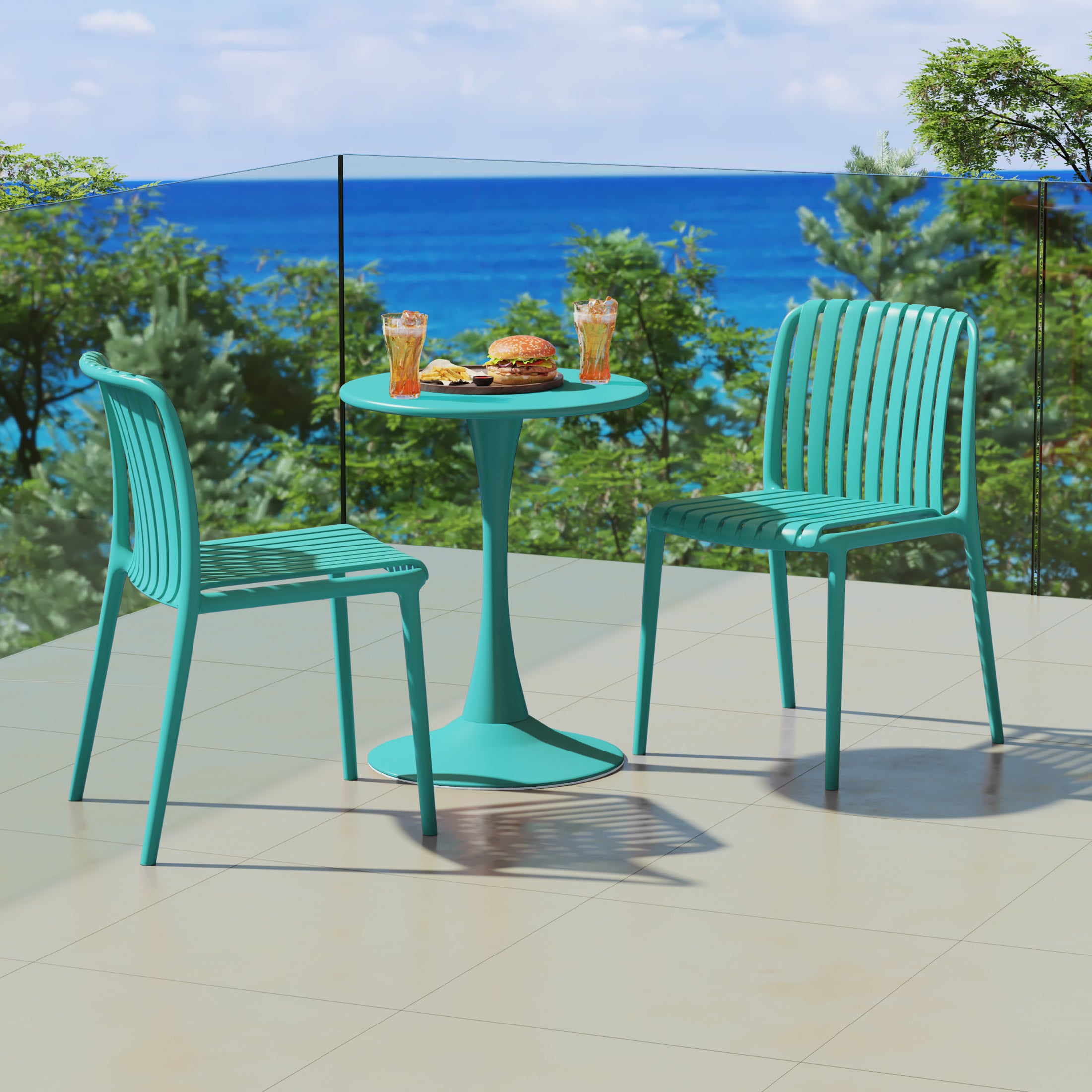 Sunshine Outdoor Stackable Polypropylene Plastic Dining Side Chairs (Set of 2)