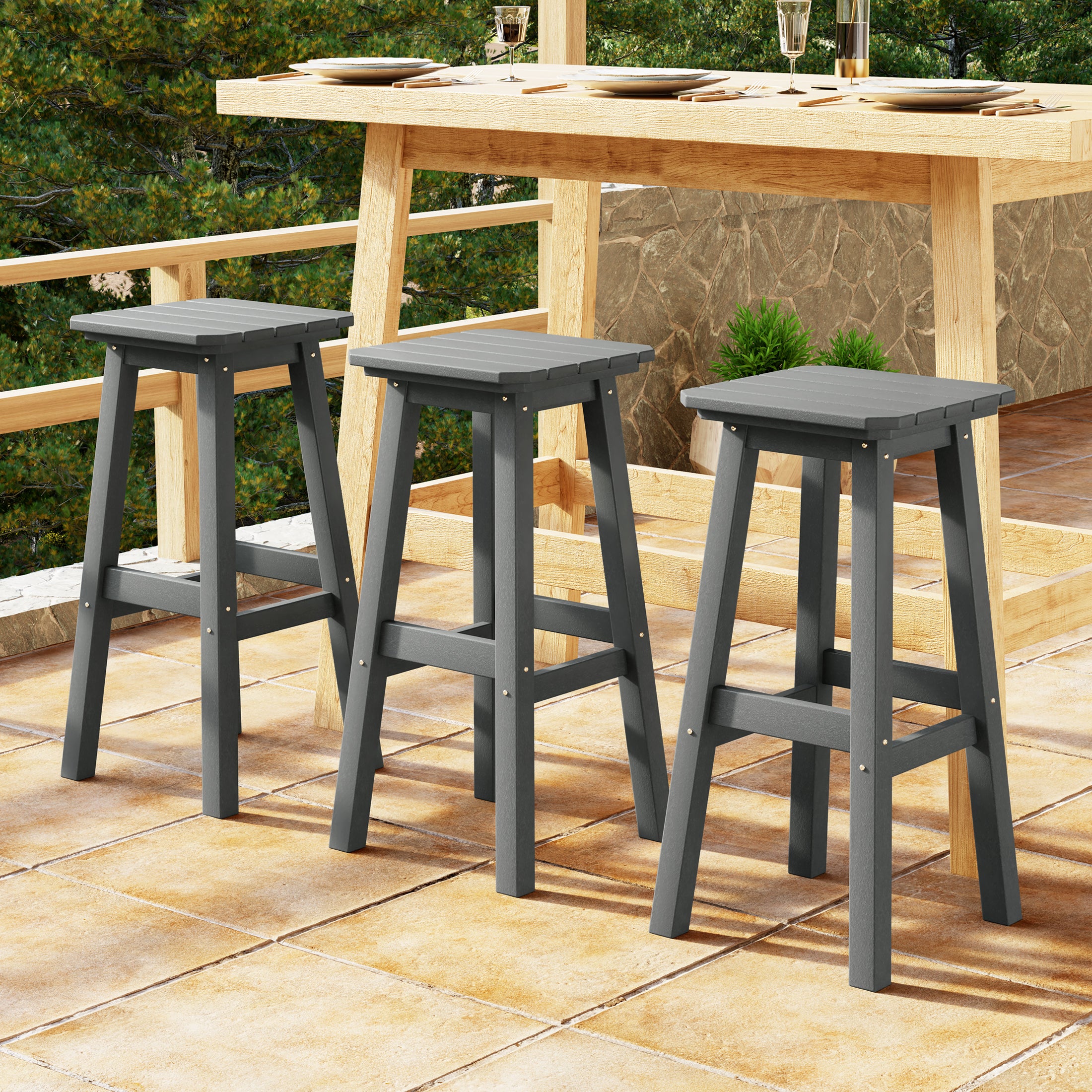 Paradise 29" HDPE Outdoor Patio Square Bar Stools (Set of 3)