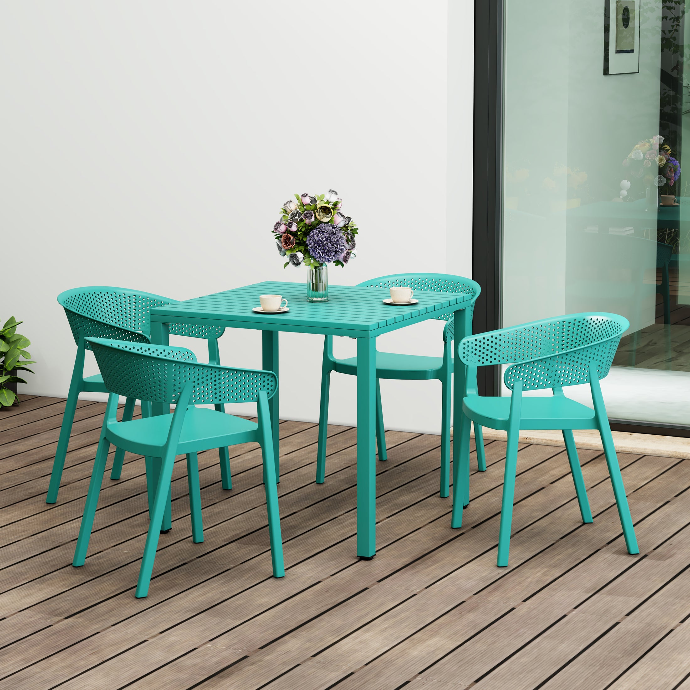 Sunshine 5-Piece Outdoor Metal Frame Square Dining Table Patio Set with Stackable Patio Dining Chairs