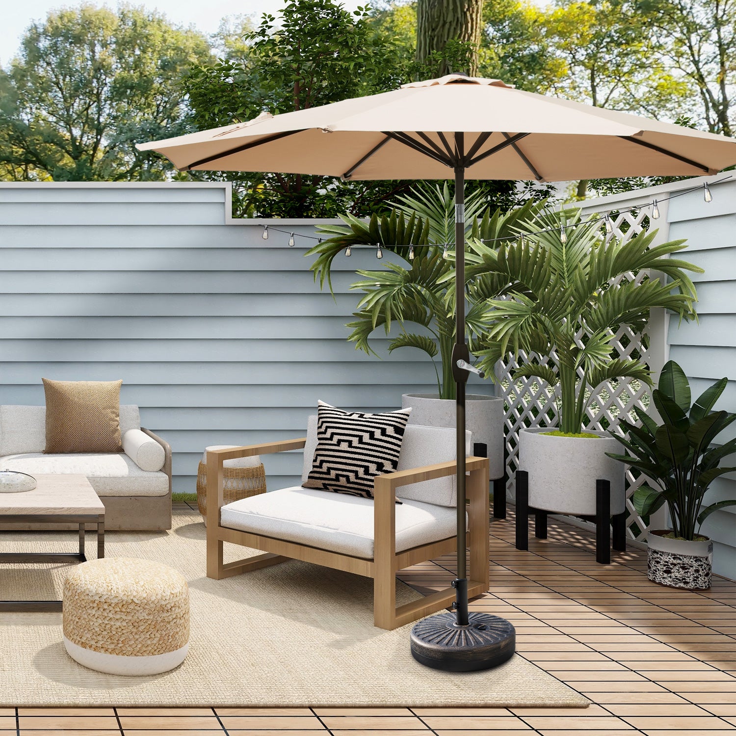 Cabana 9 ft. Patio Table Umbrella with Bronze color round free standing weight base kit