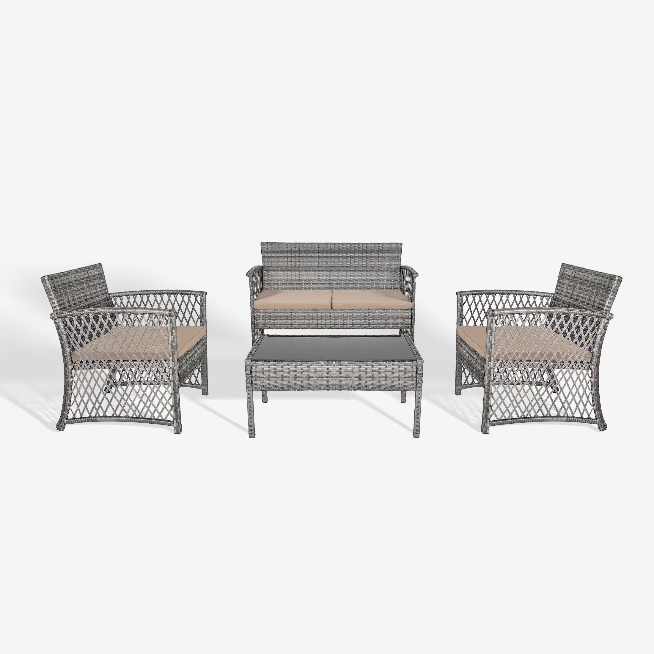 Estela 4-Piece set Coffee color base Outdoor / Patio Woven Rattan Conversation Sofa set with cushions a Coffee table ( 4 seater )