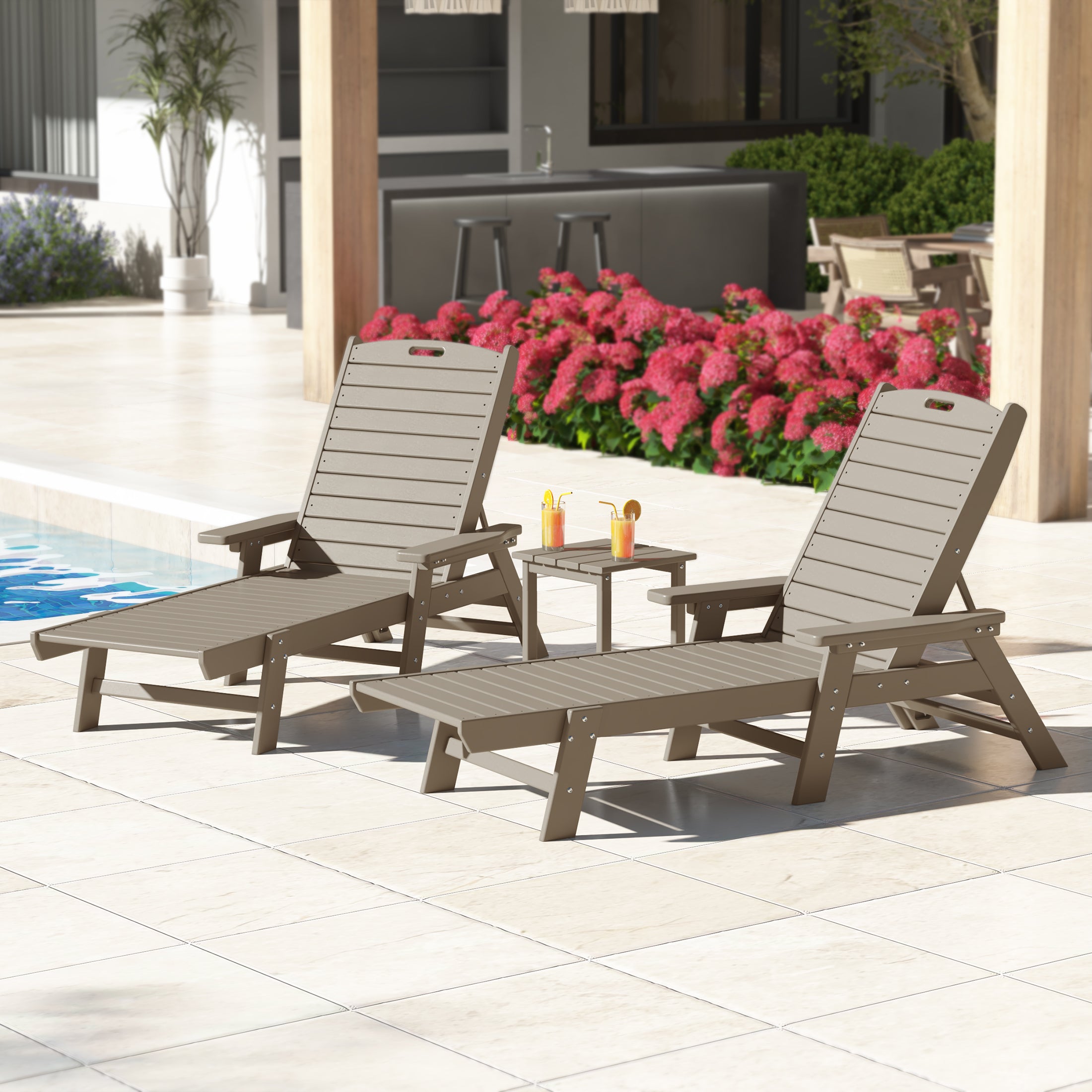 Paradise Poly Reclining Chaise Lounge Set With Table