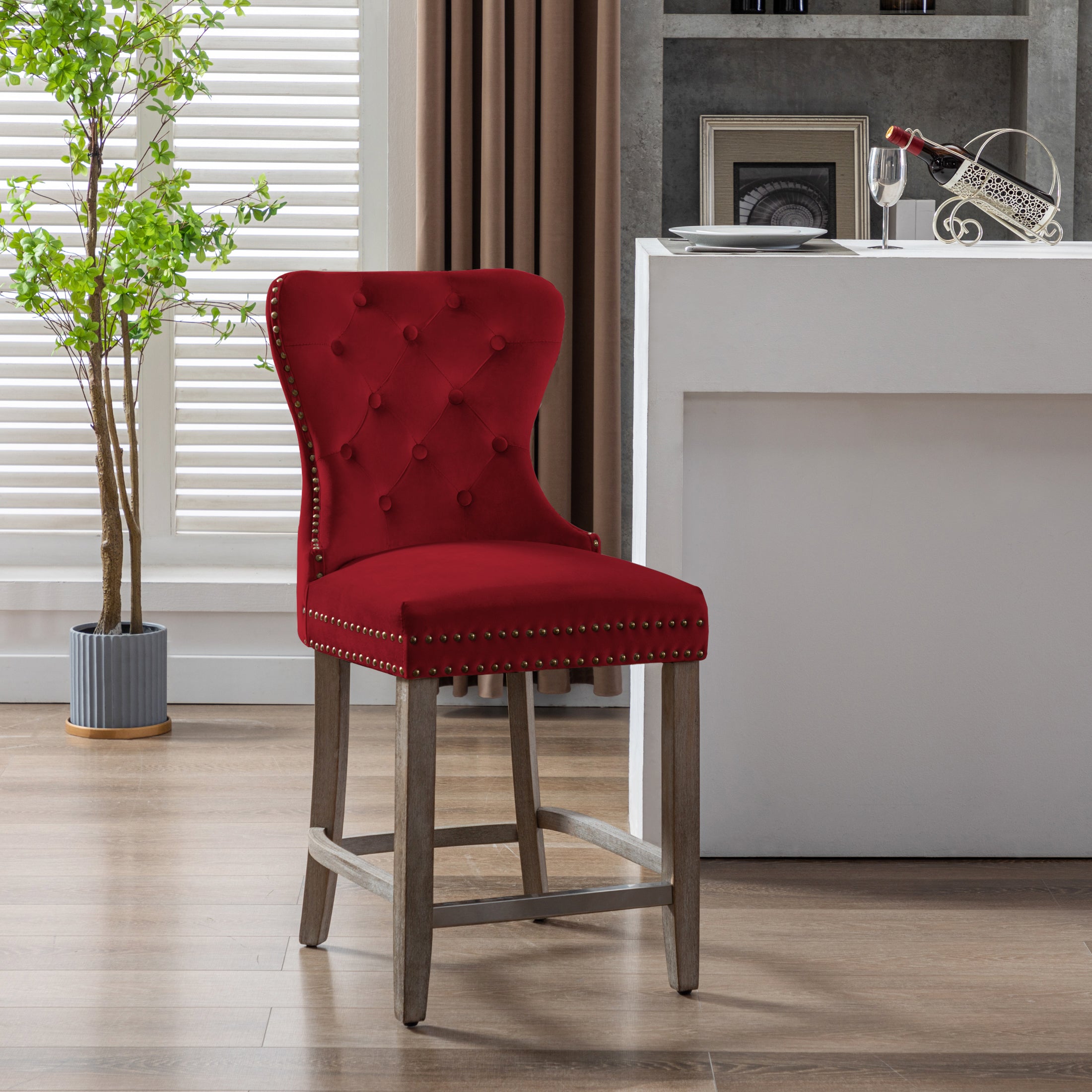 Hank 24" Tufted Velvet Counter Stool, Antique Gray