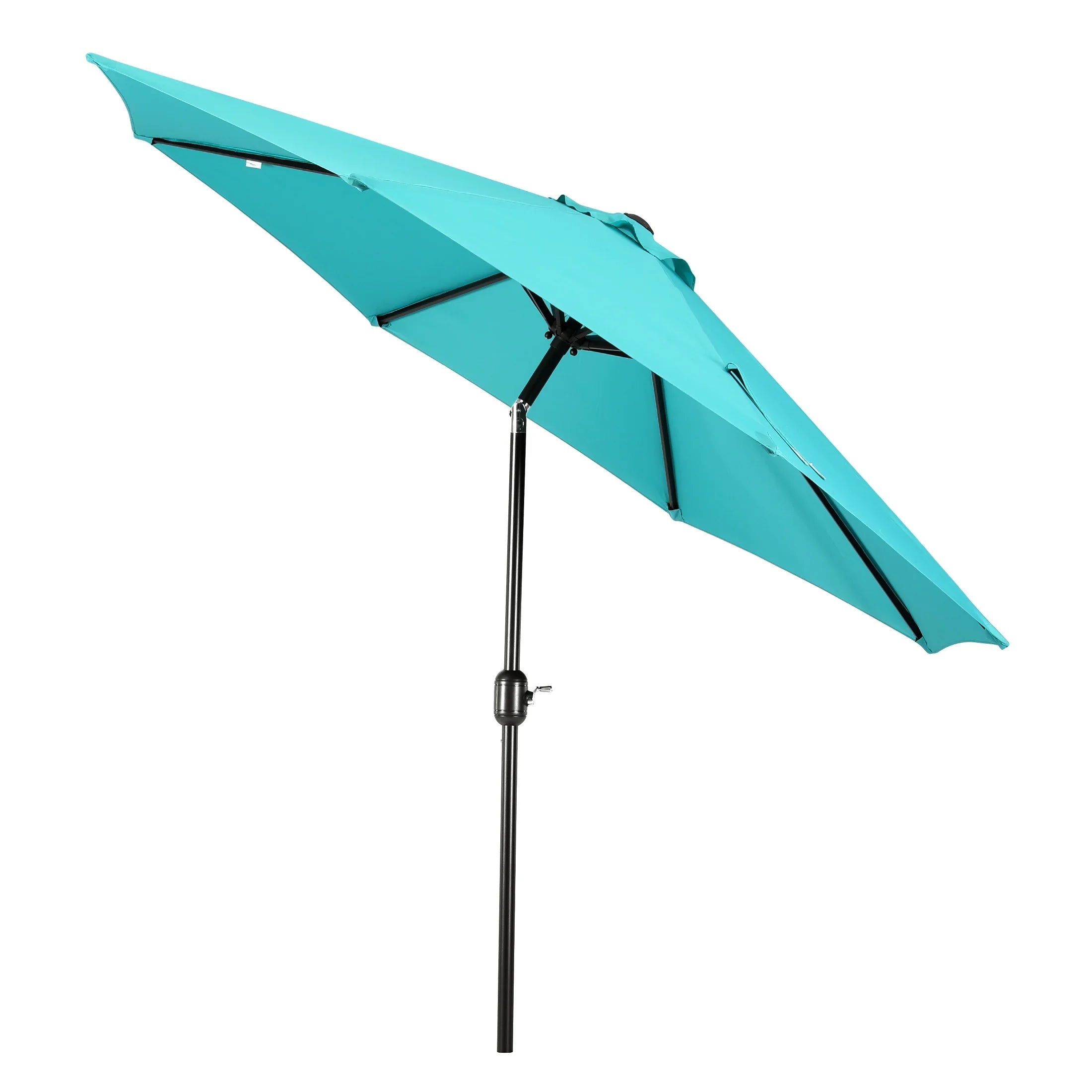 free standing teal patio umbrella MASTERCANOPY 9ft with Tilt & Crank, Turquoise The water resistant vented polyester canopy is perfect for blocking the bright sun and with the vented design it cools down the umbrella and prevents the wind from taking your umbrella Turquoise Cantilever Patio Umbrella |