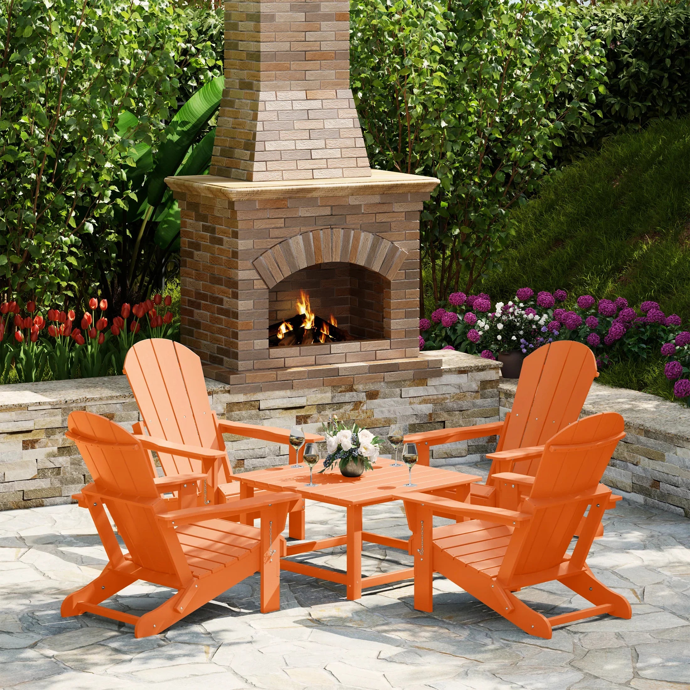 Paradise 5-Piece HDPE Adirondack Chair Outdoor Patio Square Table Conv
