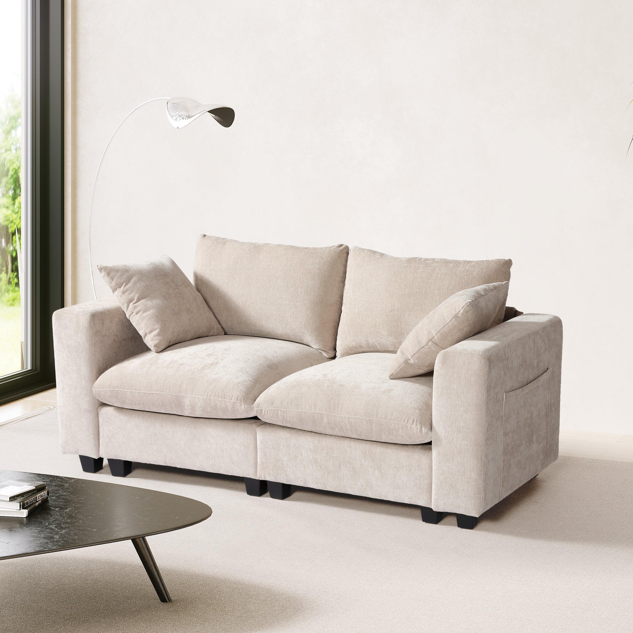 Springfield 70" Modular Chenille Loveseat Sofa With USB/Type-C Ports and Side Pockets