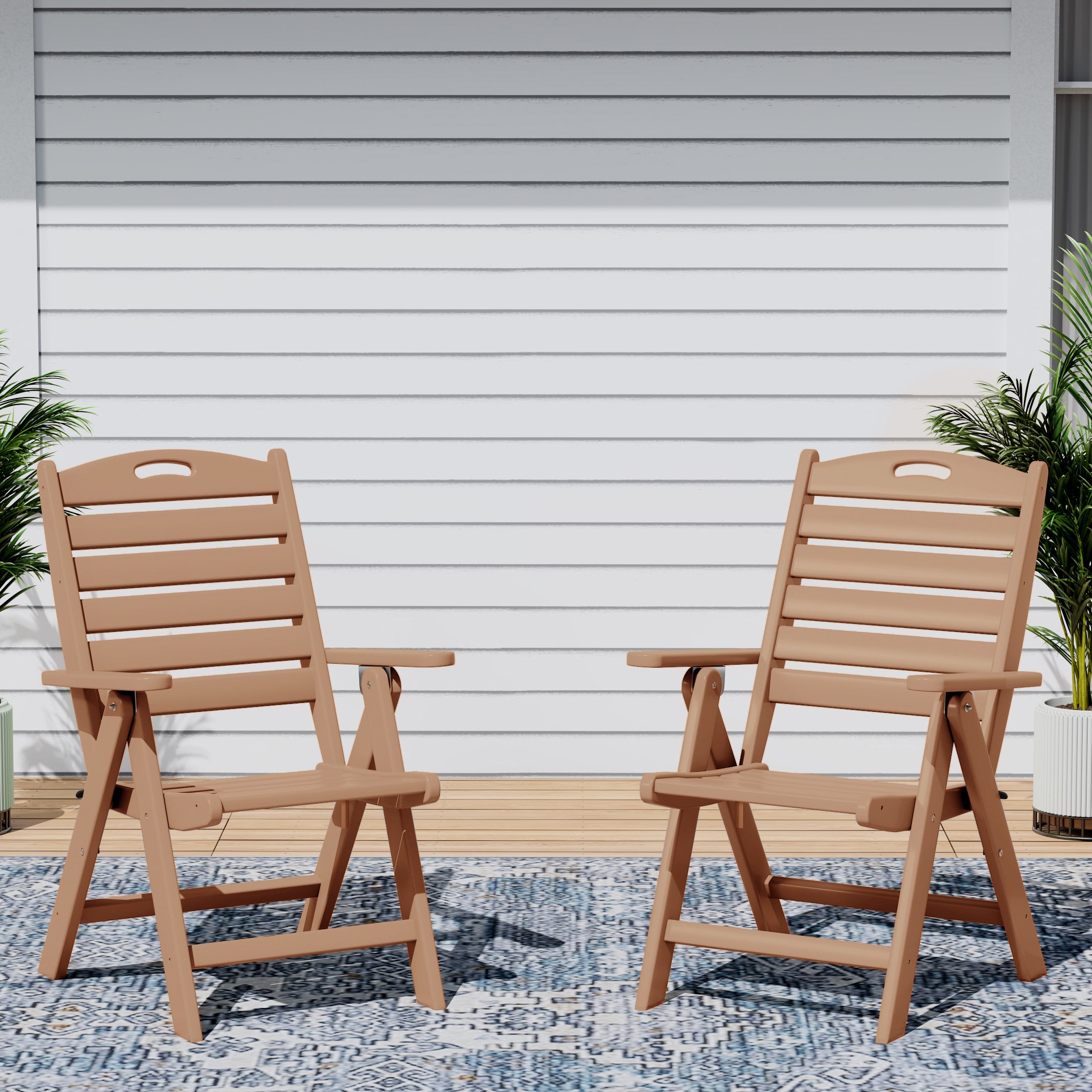 Cayman HDPE Adjustable Highback Folding Outdoor Patio Dining Chairs Set of 2
