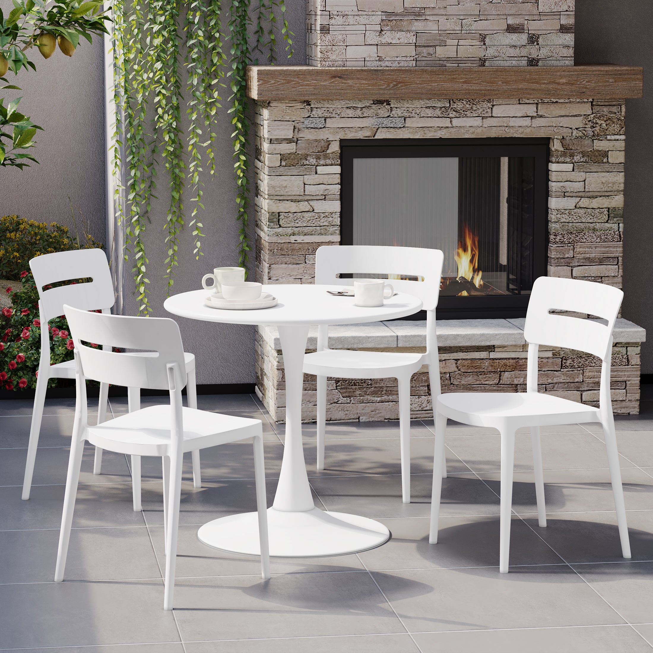 Sunshine 5-Piece Outdoor Indoor Round Metal Patio Dining Table Set With Stackable Patio Chairs