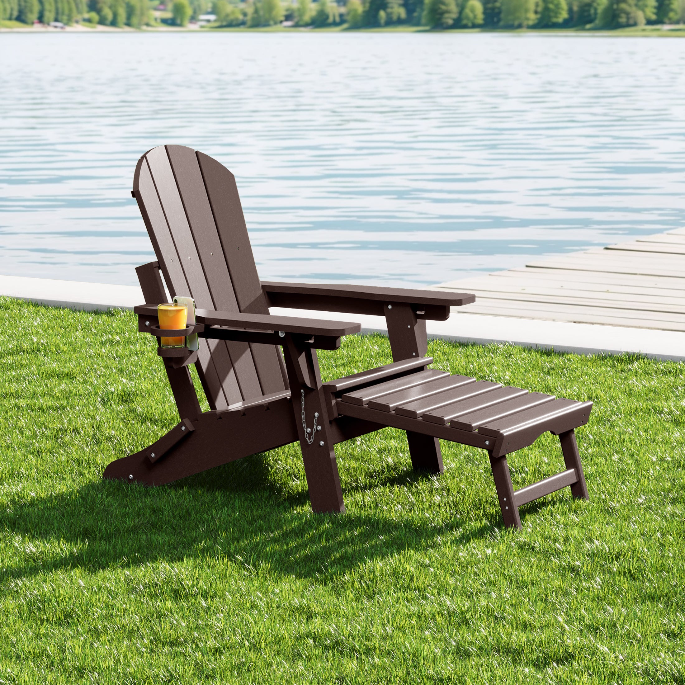 Paradise Folding Adjustable Adirondack Chair with Retractable Ottoman and Cup Holder