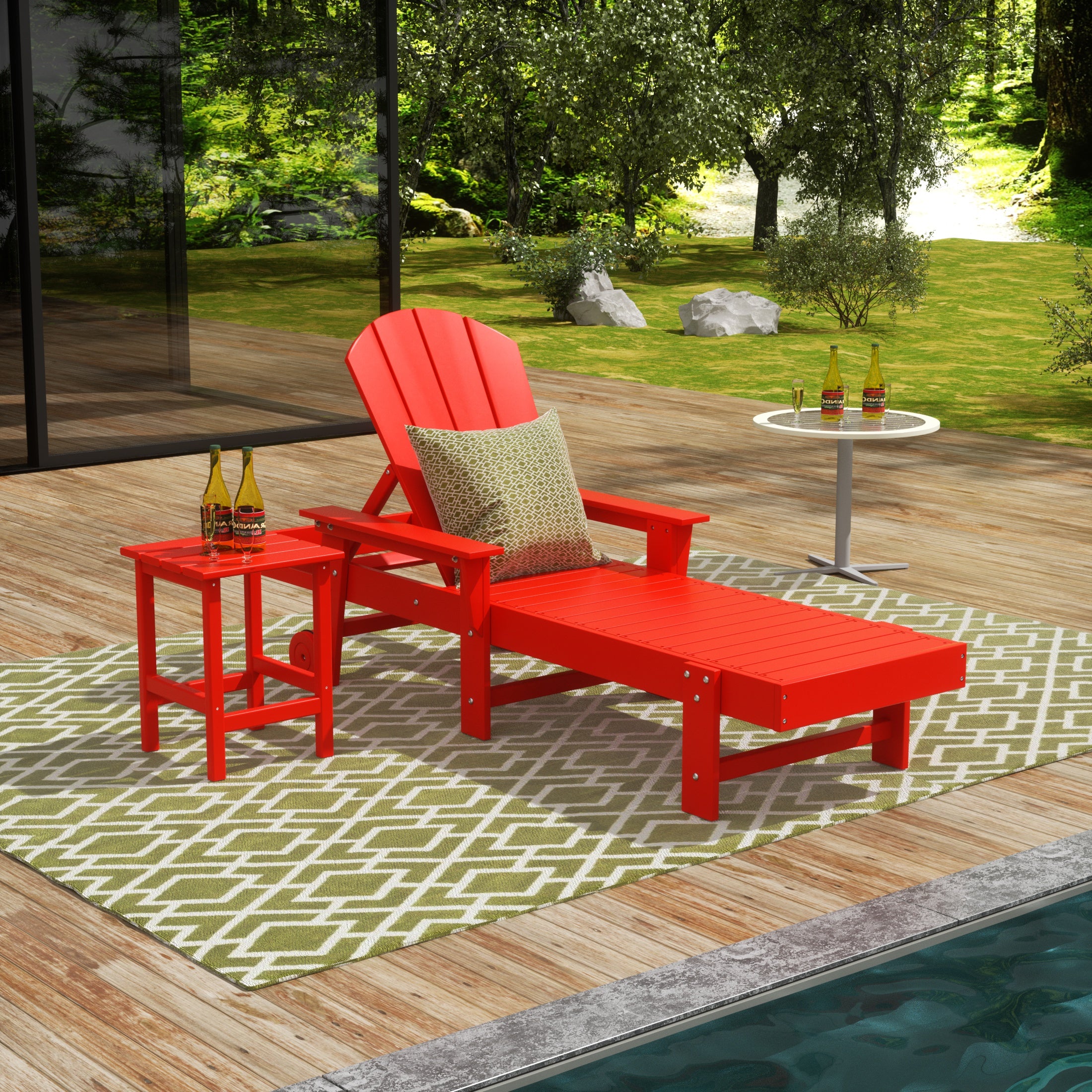 Paradise 2 Piece Adirondack Poly Reclining Chaise Lounge With Arms & Wheels