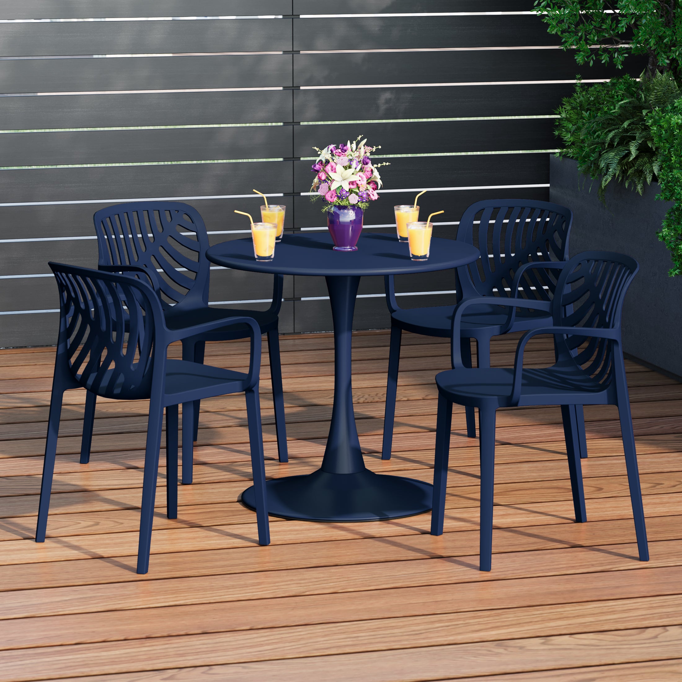 Sunshine 5-Piece Outdoor Indoor Metal Patio Dining Table Set With Stackable Patio Arm Chairs